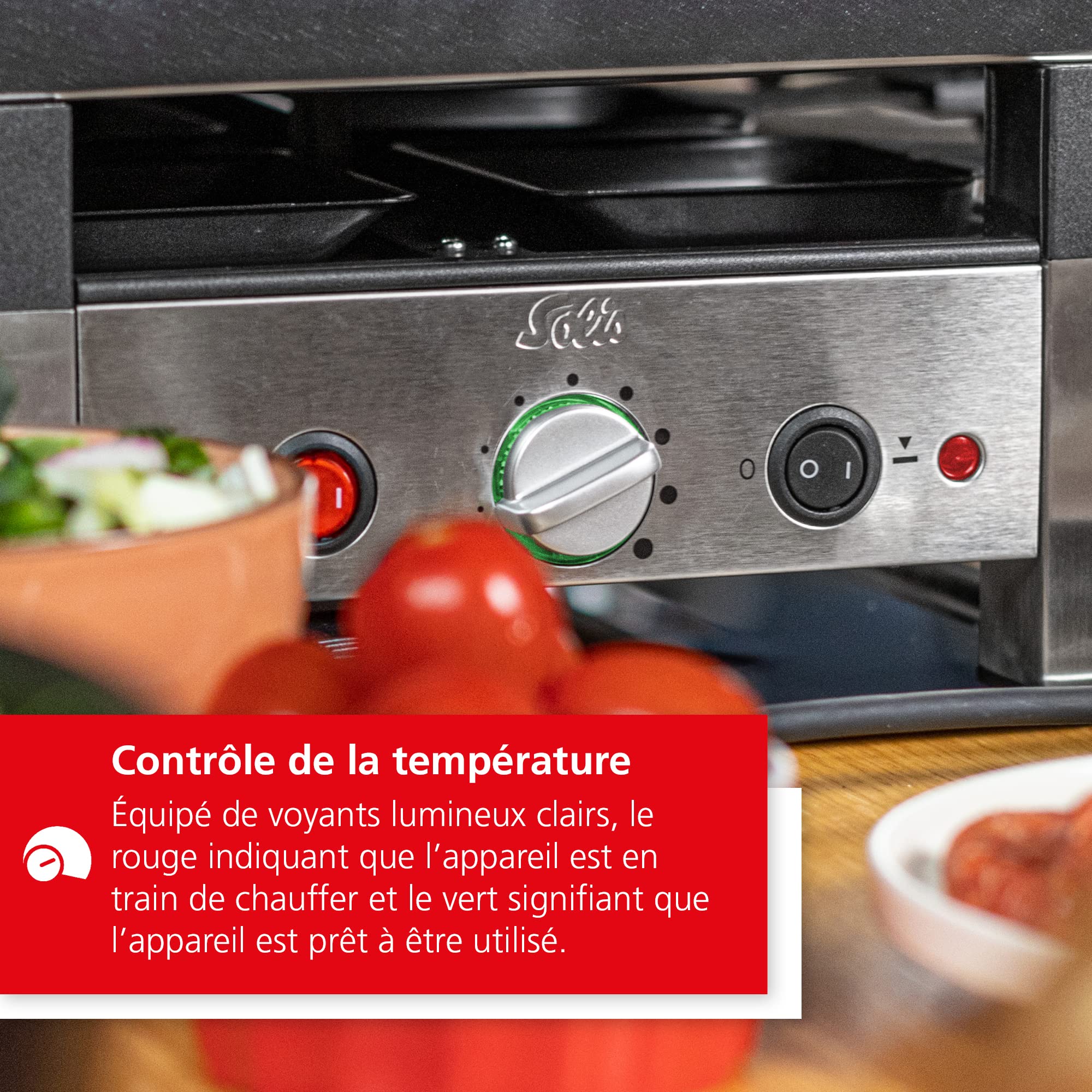 Solis Table Grill 791 5 en 1 Appareil à raclette pour 8 personnes – Raclette + grill de table + wok + grill à pizza + crêpes – Barbecue électrique – 1400 W – Acier inoxydable