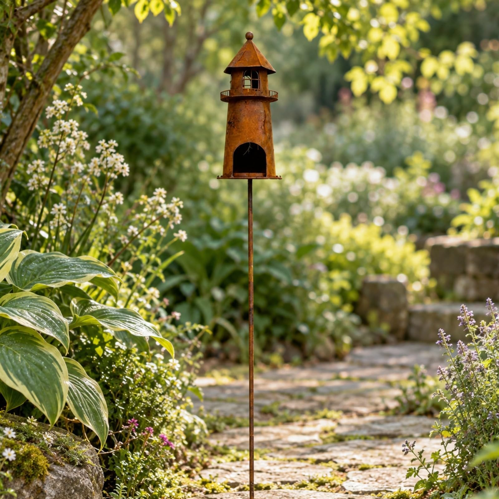 KESOTO Mangiatoia a Forma Rustica Mangiatoia in Metallo con Piattaforma Decorativa per Cortile