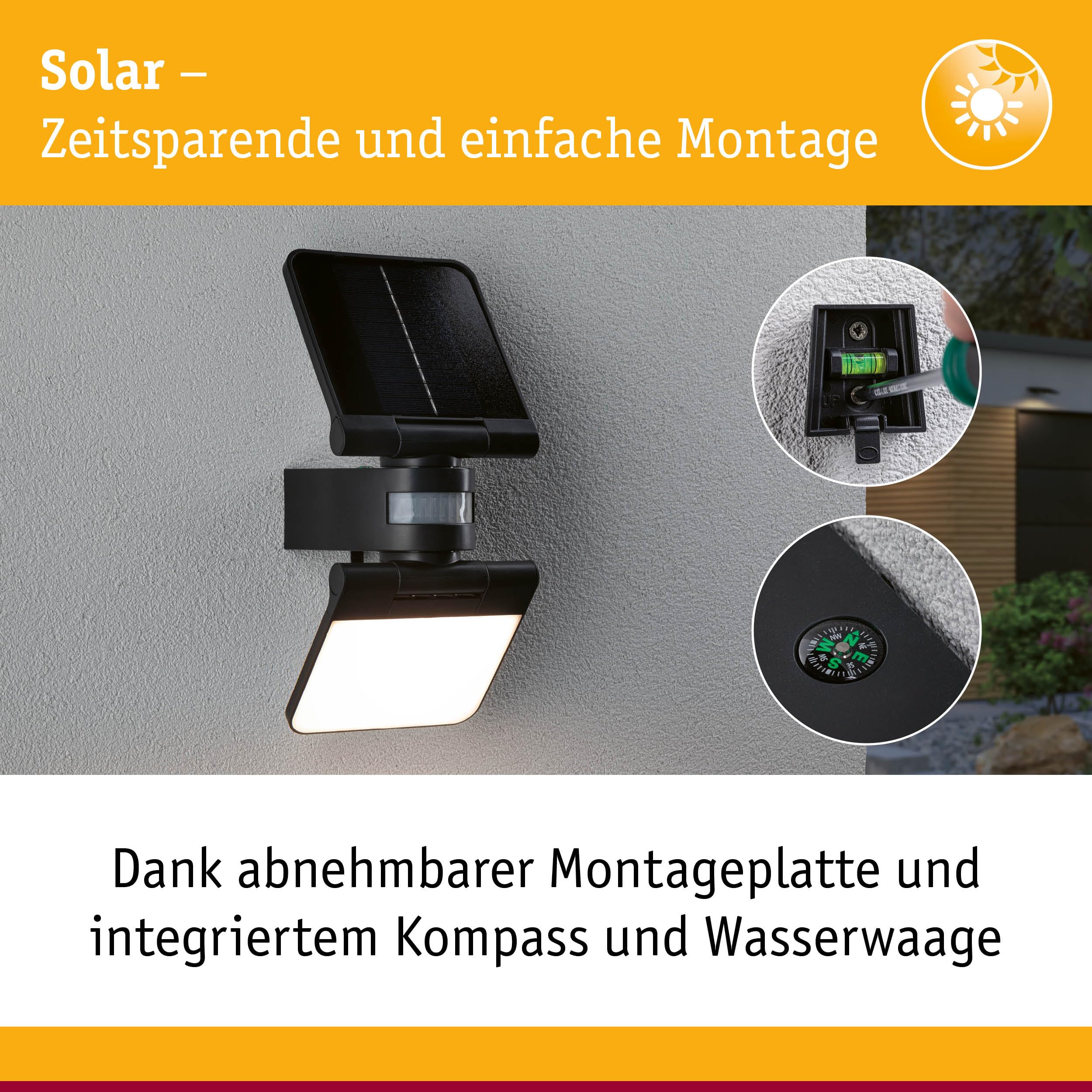 Paulmann Outdoor reflektor solarny Lesla IP65 3000 K USB PIR antracyt 94609