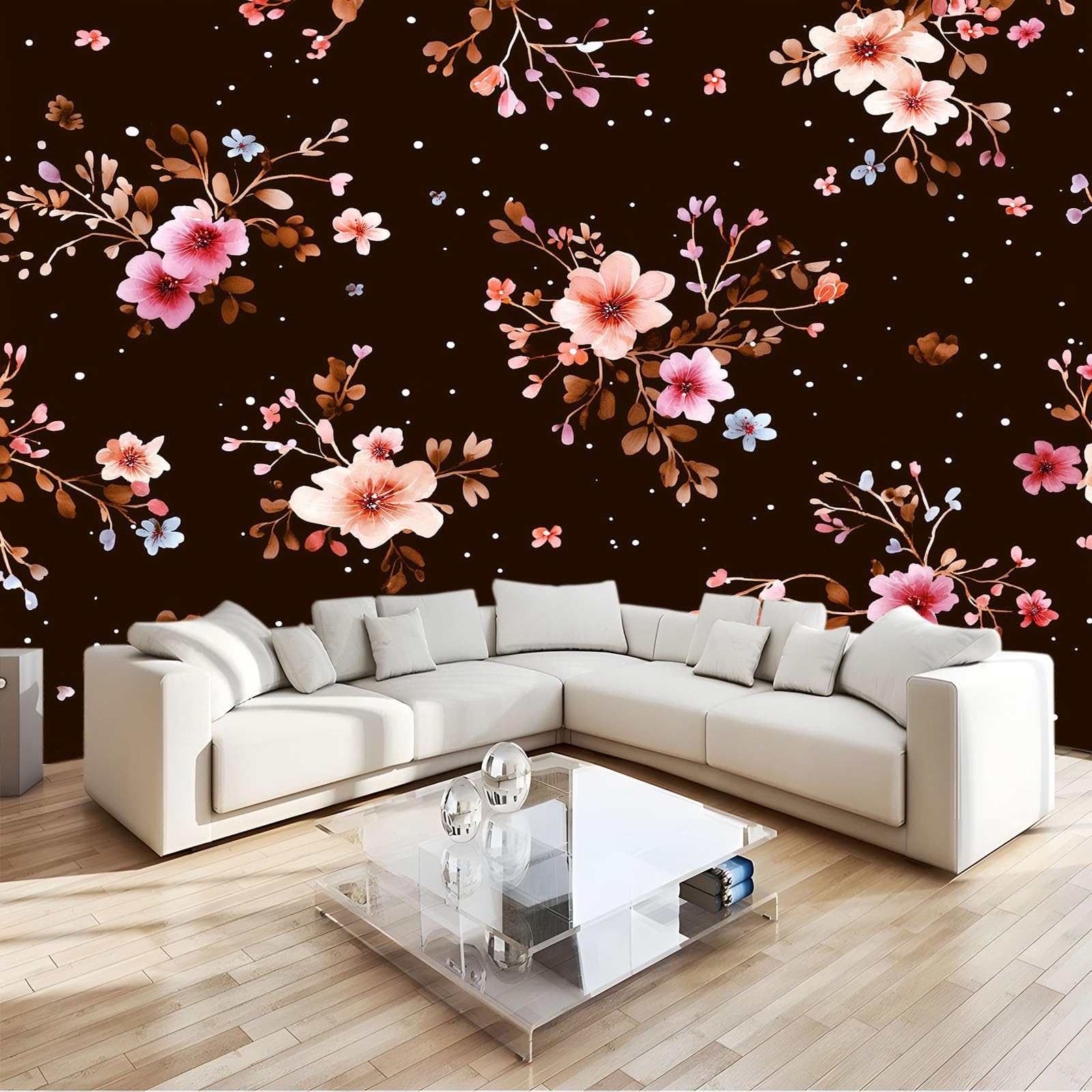 Panoramiczna tapeta w stylu vintage, kwiatowy szampański, z nadrukiem, 200 x 140 cm, czarna tapeta z włókniny z efektem 3D, dekoracja ścienna do salonu i pokoju dziecięcego, gobelin fotograficzny XL