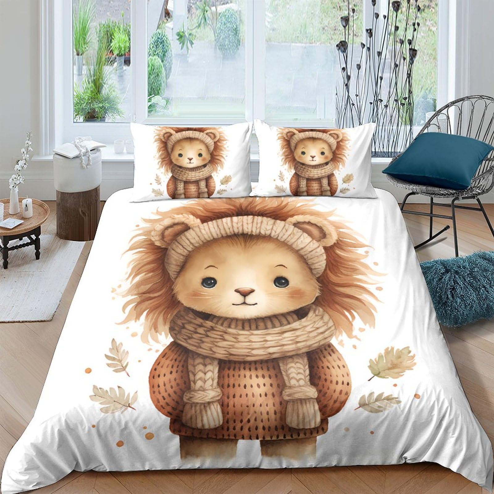 Ctjqhvkz Style-1 3D Printed Cute Lion Fitted Sheet Microfiber Soft Animal Bear Mattress Cover For Bedroom Dorm Decor Protection Single（135X200cm）