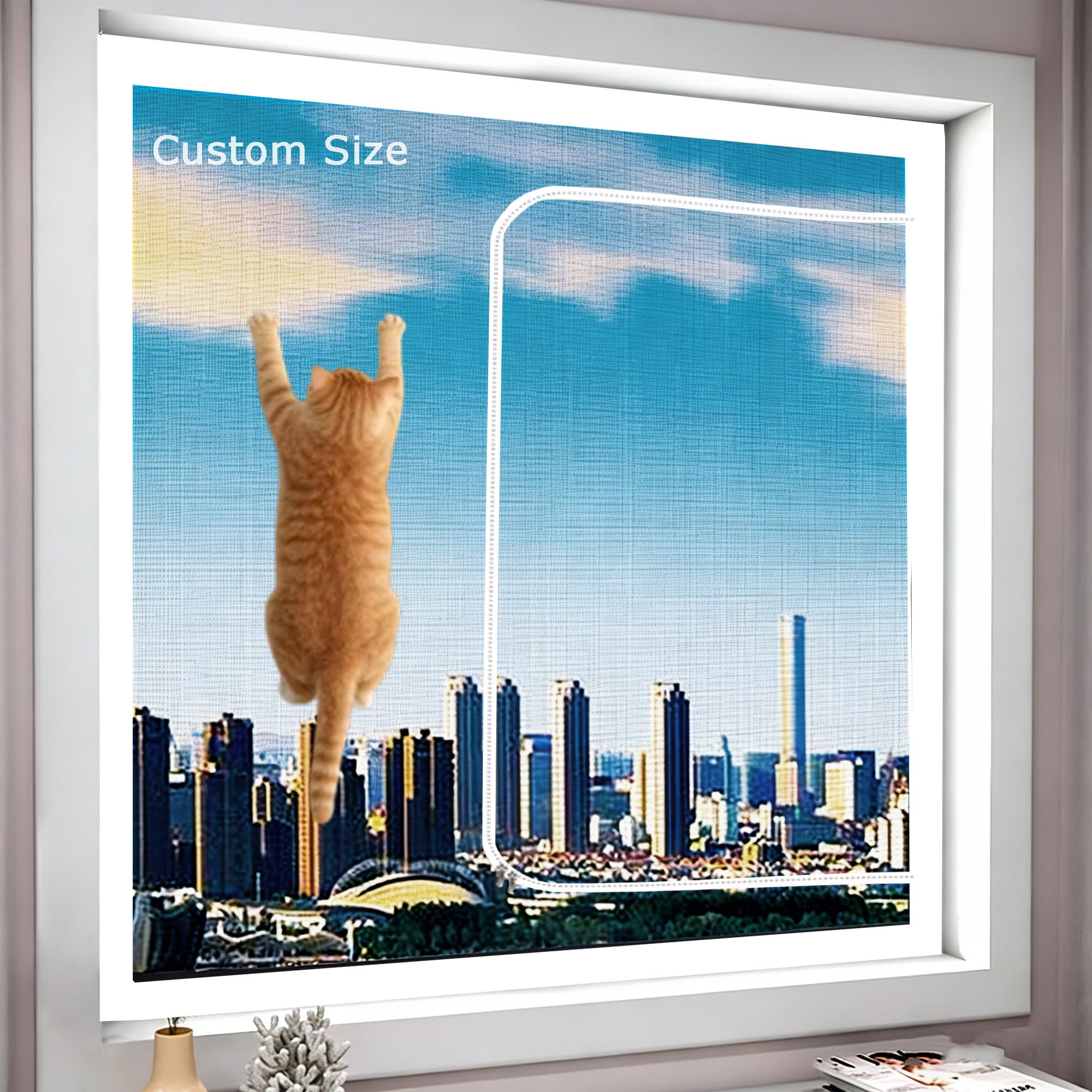 Self-Adhesive Cat Protection Window Net, Custom Size Pet Window Guard, Cat Safety Netting, Anti-Mosquito Insect Mesh, Washable Balcony Pet Mesh with Zipper