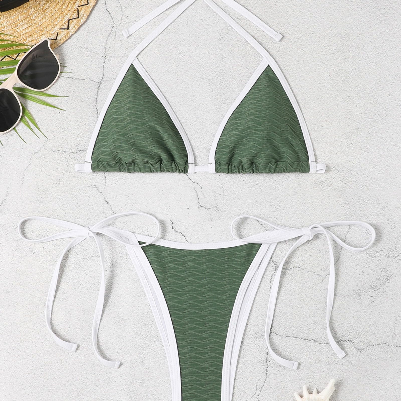 Ensemble Bikini pour Femme, Haut de Bikini Gros Seins, Bikini brésilien Triangle, Maillot de Bain élégant, Maillot de Bain Deux pièces, String Taille Basse, Triangle Dos Cou