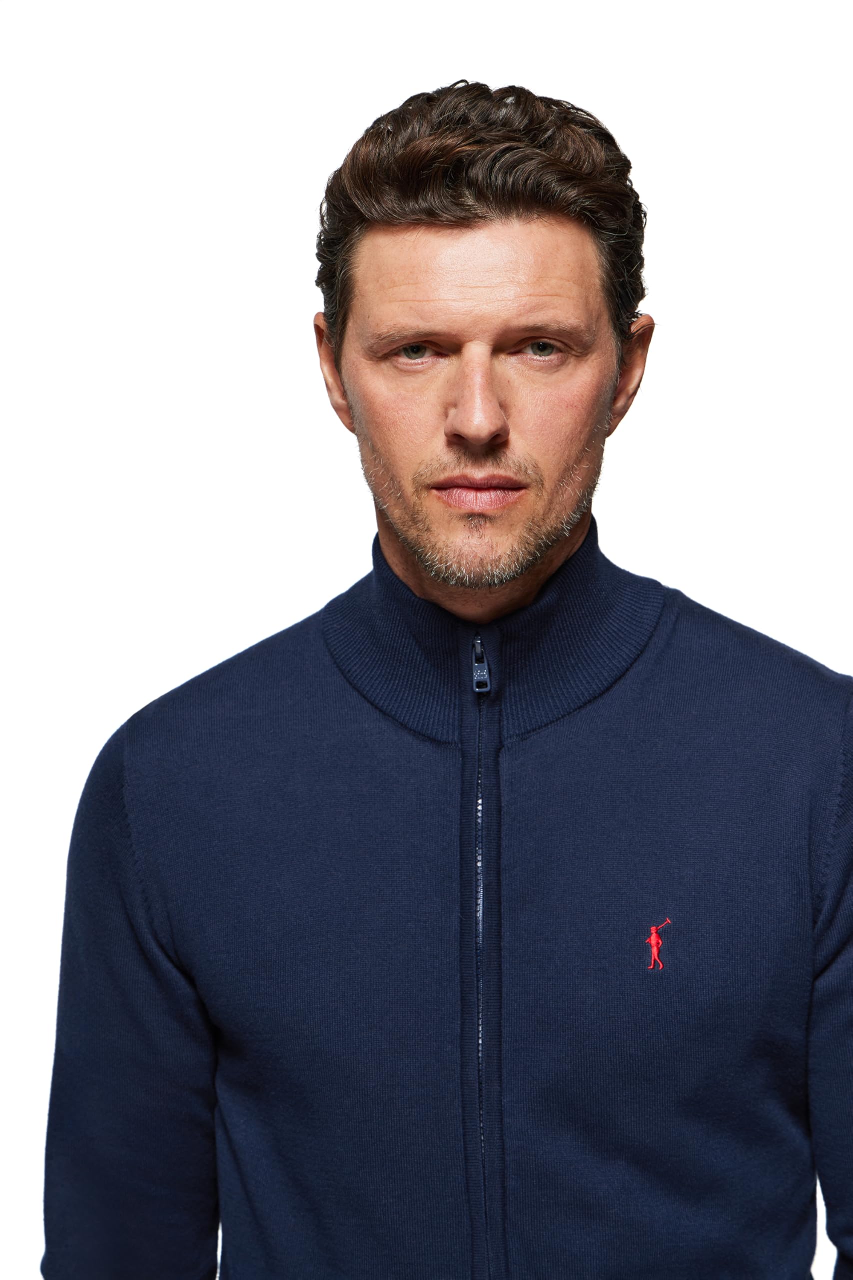 Polo Club Jersey Cardigan de Hombre 100% Algodón - Pullover con Logo Bordado y Cierre de Cremallera