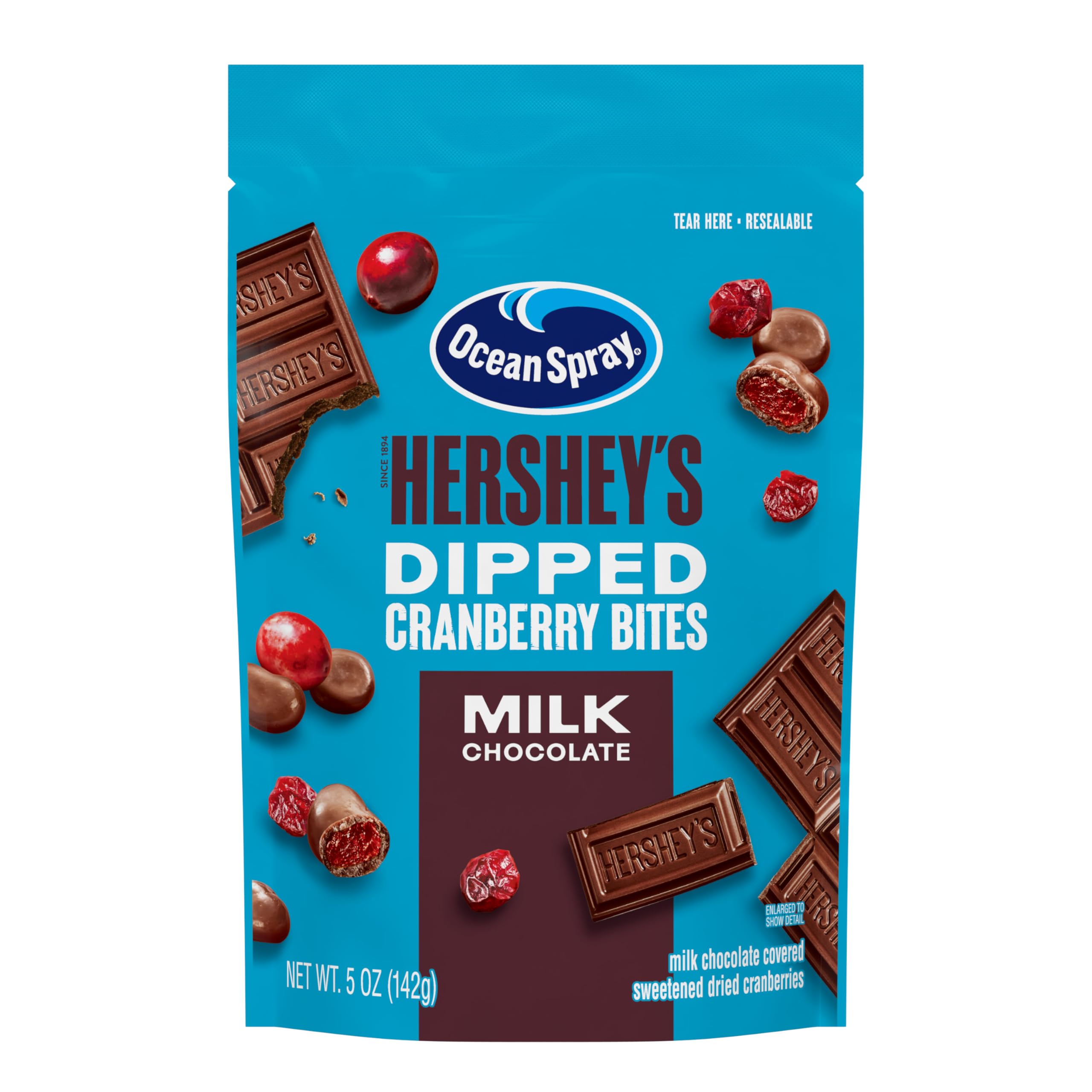 Ocean Spray® HERSHEY’S® Milk Chocolate Dipped Cranberry Bites, Chocolate Covered Dried Cranberries, 5 Oz Pouch