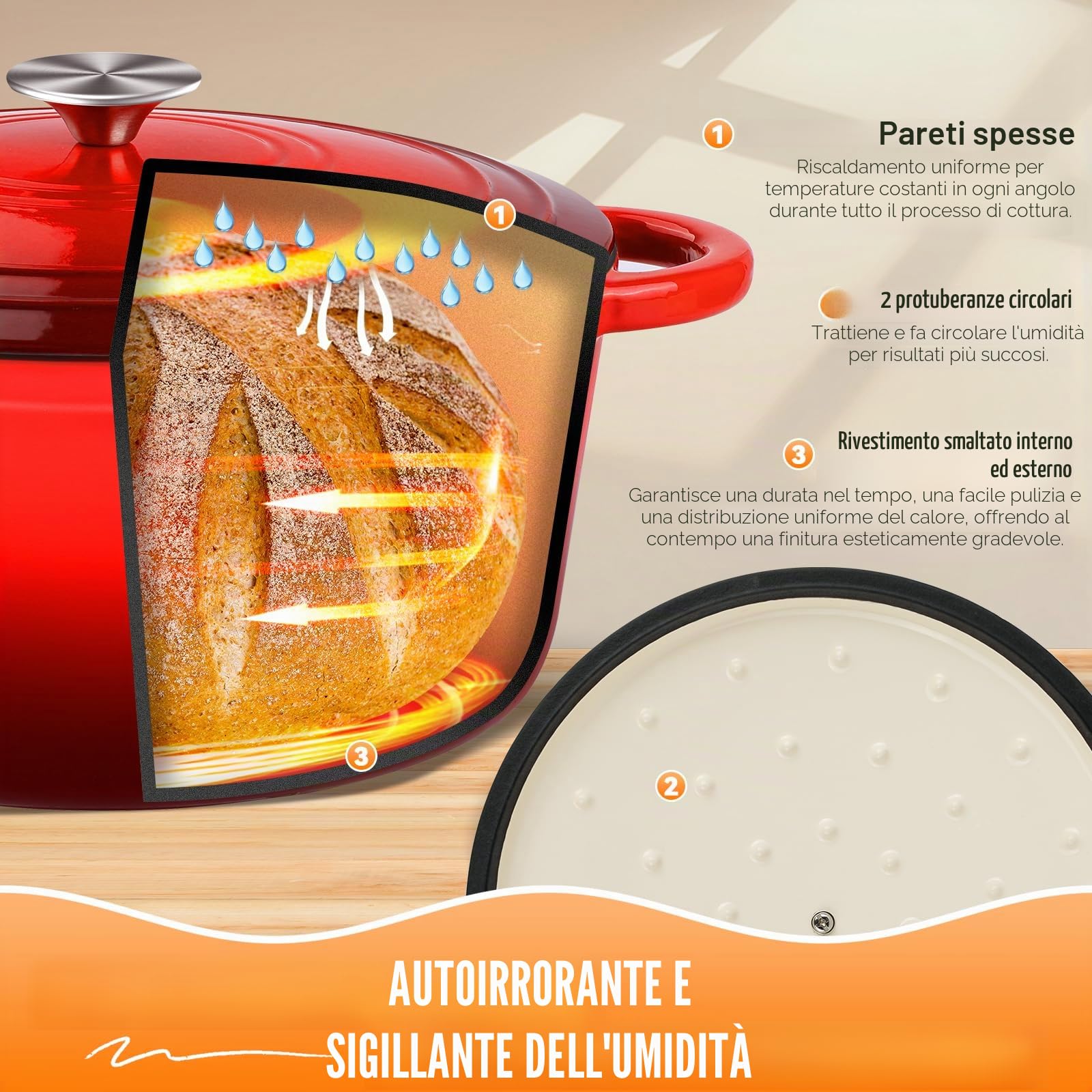 NZQXJXZ 26cm smaltato ghisa pentola rotonda dutch forno, 5.5QT casseruola con coperchi a prova di per pentole, brasatura, stufati, arrosto - rosso ciliegia