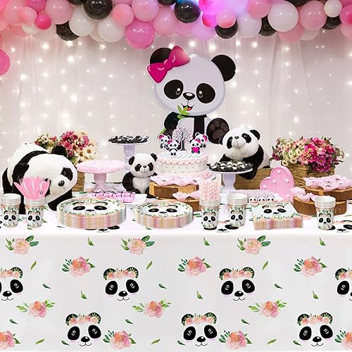 Miniatura 6 de Suministros para fiesta de cumpleaños de panda, vajilla de decoración de cumpleaños de panda, plato de papel de panda, servilleta, mantel, tenedor,