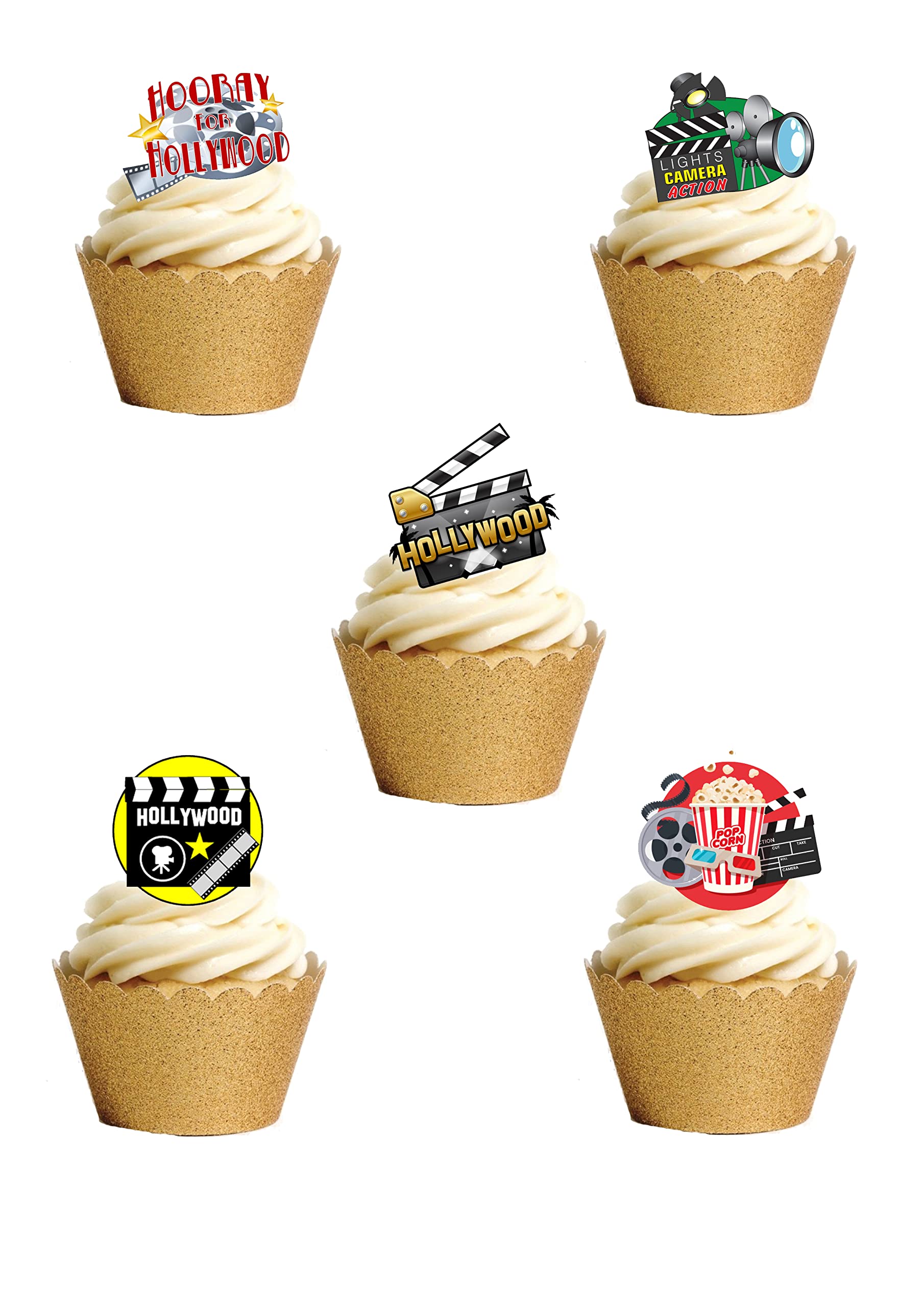 30 Stand Up Hollywood Movie Film Cinema Themed Edible Wafer Paper Cake Toppers Decorations