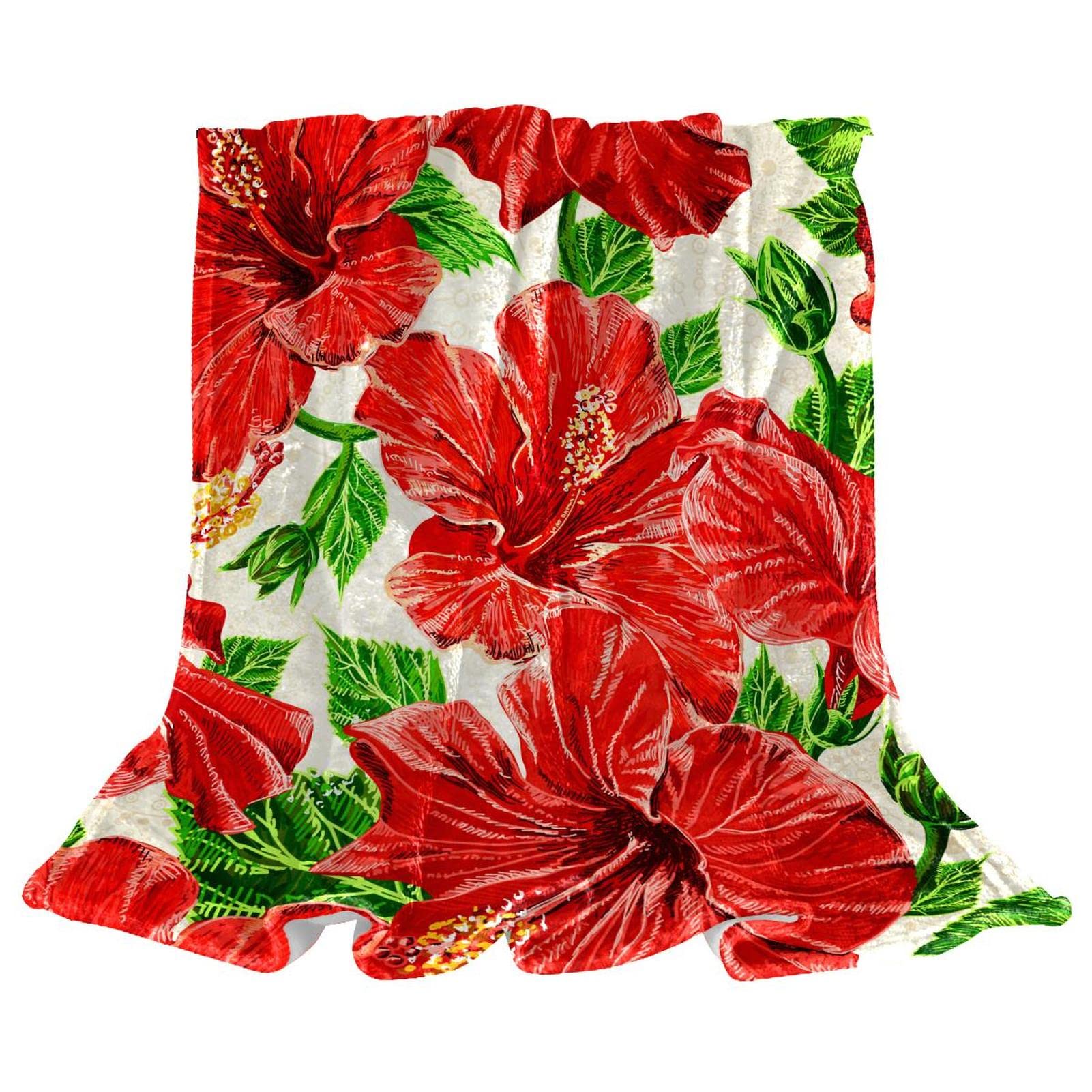 Couvre-lit moelleux fleur hibiscus rouge TBOUOBT couverture lit douce qualité supérieure