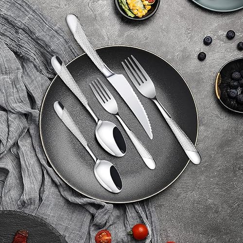 Miniatura 6 de El juego de cubiertos de 20 piezas incluye tenedores, cuchillos y cucharas, juego de cubiertos de acero inoxidable para el hogar, cocina,