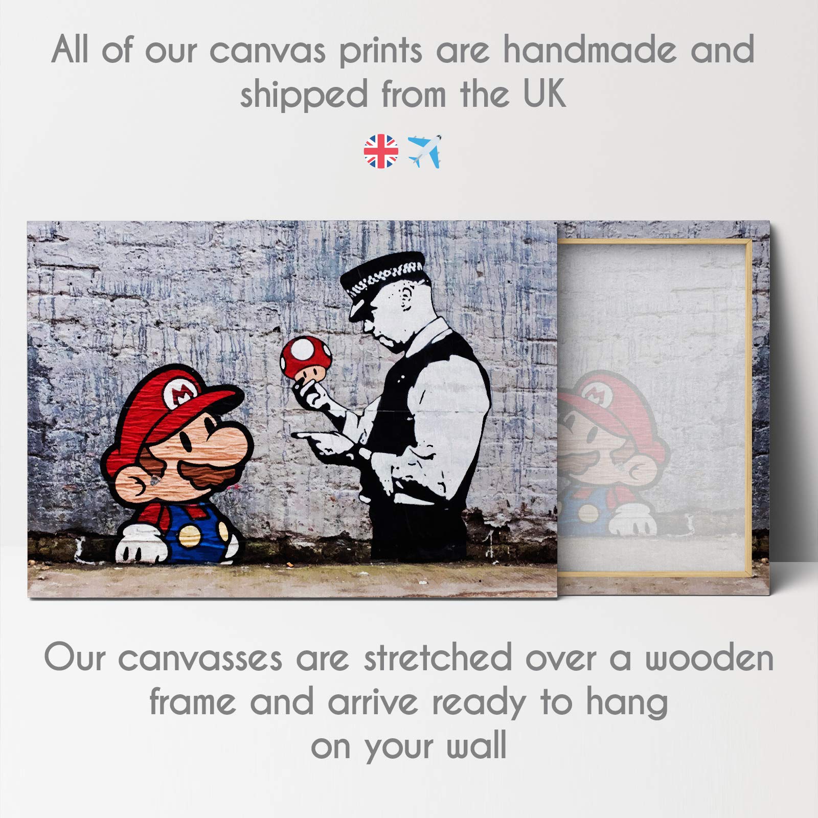 Whats On Your Wall.com Canvas Print | Banksy Mario | Grey and Red | Abstract Wall Art | Living Room, Bedroom, Kitchen, Bathroom — view 5