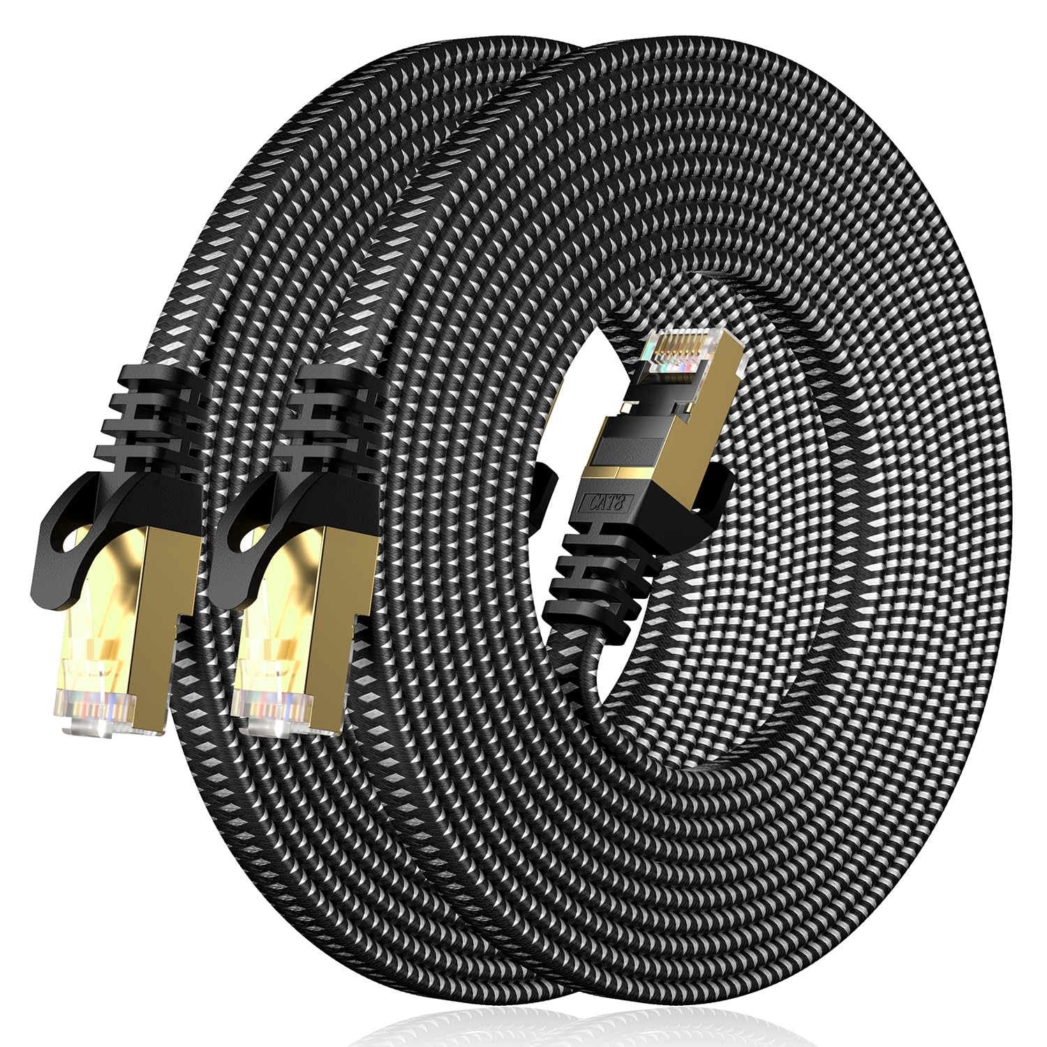 VOIETOLT Cat 8 Lan Kabel, 40Gbps/2000Mhz Flaches Geflecht Netzwerkkabel Ethernet Kabel, S/FTP RJ45 Gigabit Patchkabel für PS4/5, für Modem, für Router