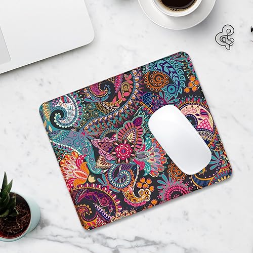 Miniatura 3 de Seorsok Alfombrilla de mouse cuadrada estética bohemia vintage, diseño personalizado para oficina y hogar, tapete de mouse étnico antiguo