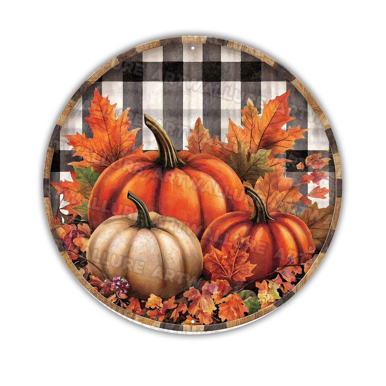 Round Vintage Autumn Pumpkin Sign Thanksgiving Pumpkin Metal Tin Sign for Indoor Outdoor Home Porch Window Decor 8x8inch