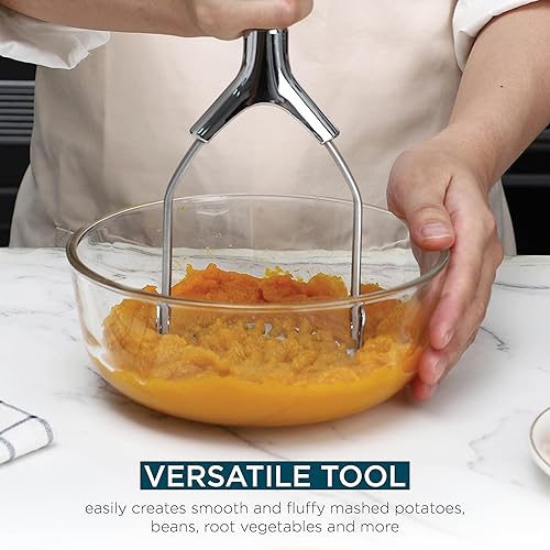 Miniatura 6 de Cook With Color Triturador de papas de mano, acero inoxidable profesional con asas suaves y cómodas, perfecto para papas, frijoles, verduras,