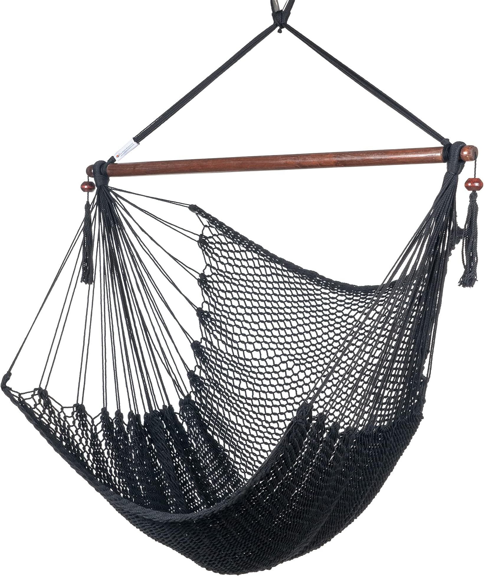 Caribbean Hammock Chair with Footrest - 40 inch - Soft-Spun Polyester - (Black)