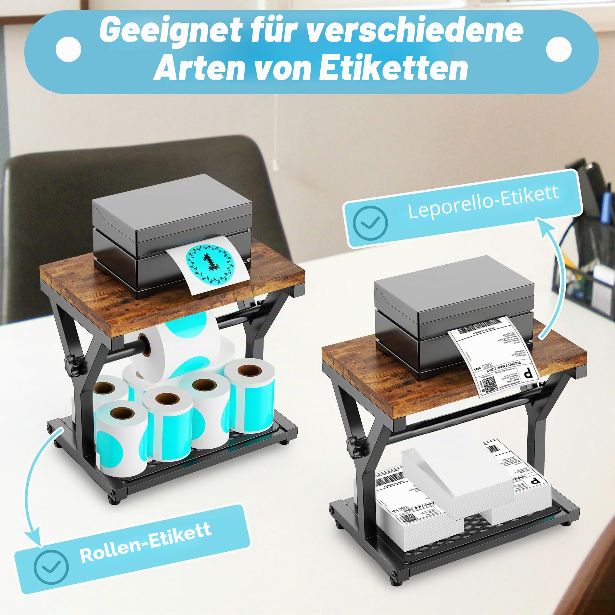 Thermo-Etikettenhalter für Rollen und Fächerfalz-Etiketten, Holzaufkleber-Rollenhalter für Thermodrucker, Desktop-Versand-Etikettenständer, Organizer, Zubehör für Heimbüro, kleine Unternehmen (Holz)