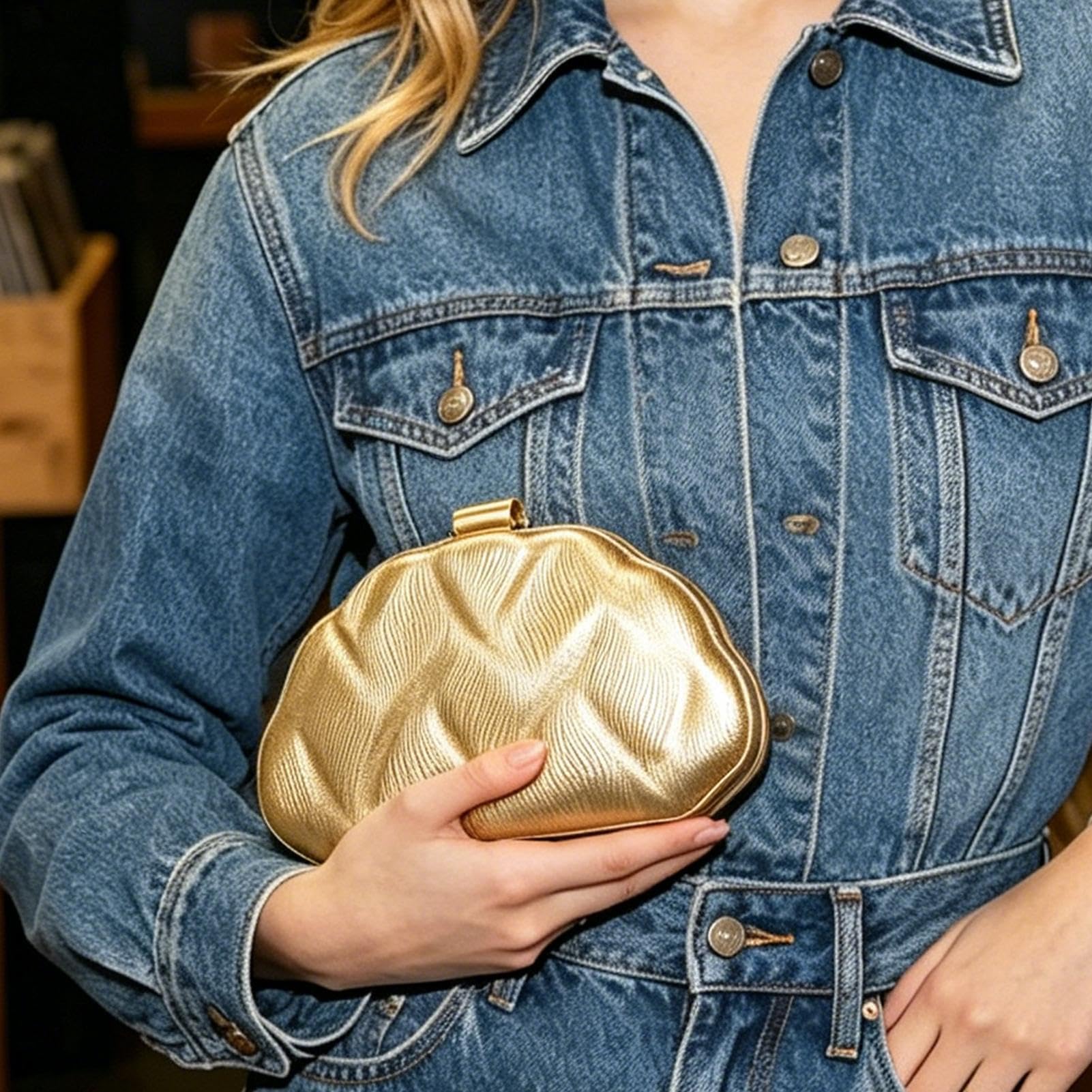 Clutch Dorado De Noche Para Mujer Elegante,Correa De Cadena En Piel Sintética Dorada Moderna | Bolsos para cóctel, boda y graduación,, uso diario, eventos formales y ocasiones casuales elegantes