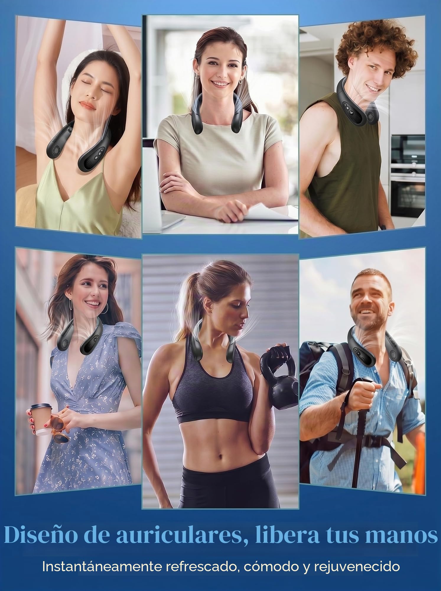 Aire acondicionado para el cuello, ventilador portátil para el cuello con placa de refrigeración, flujo de aire de refrigeración de 360°, ventilador USB recargable de 5000 mAh, manos libres, sin aspas