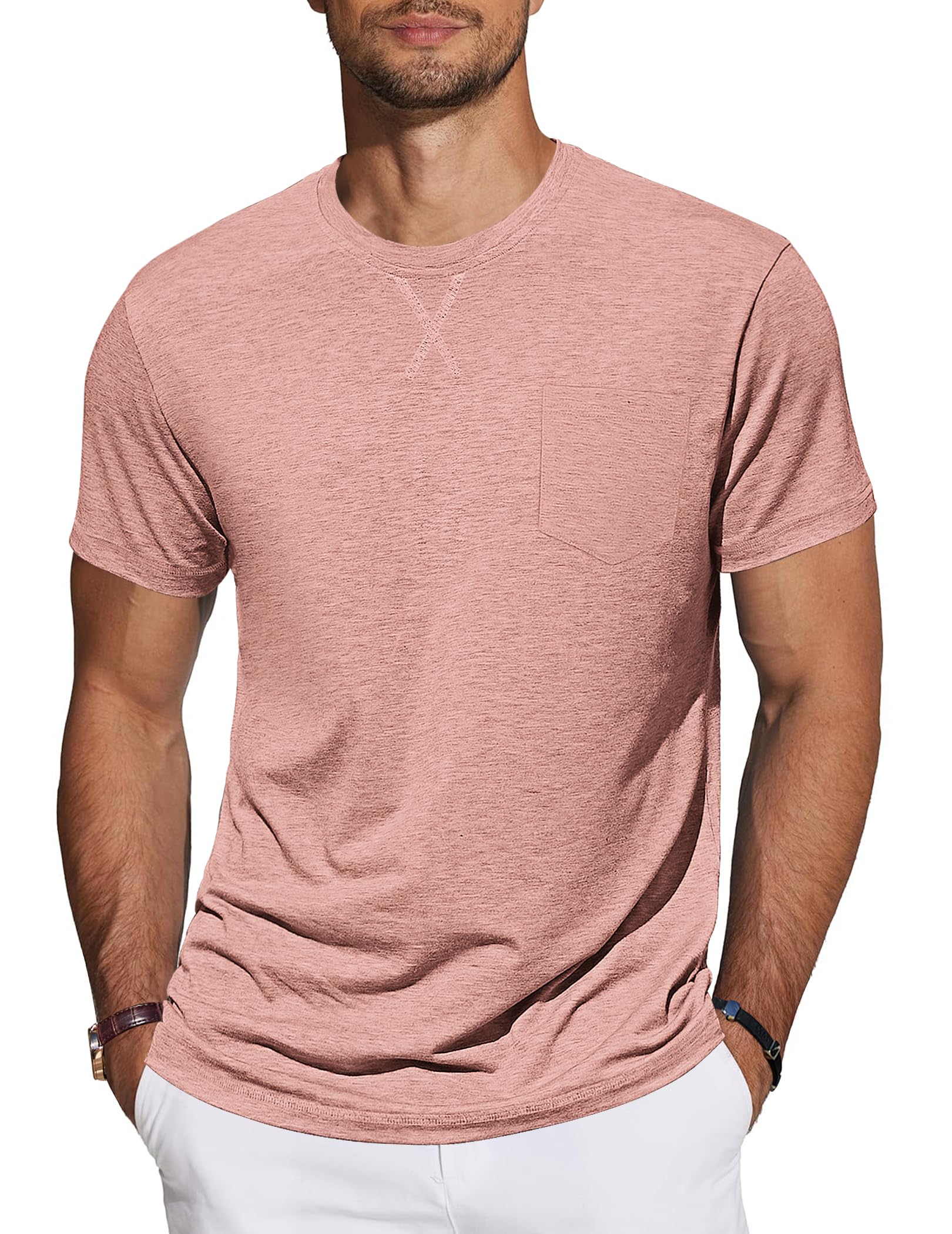TARAINYA T‑Shirt Herren Kurzarm Baumwolle Rundhals Sommer M-4XL | 95%Baumwolle 5%Spandex,X‑Naht am Kragen,Brusttasche,Einfarbig,Regular‑Fit