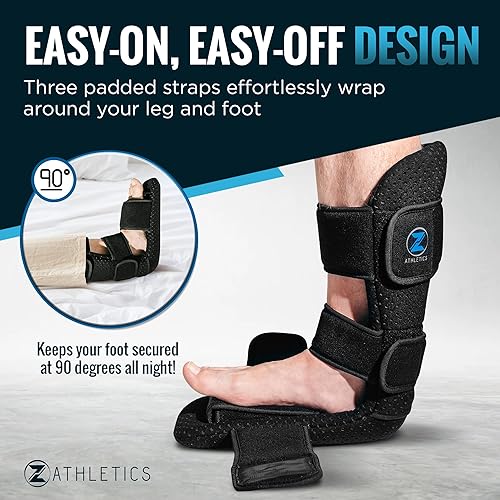 Miniatura 4 de Z ATHLETICS Férula nocturna para fascitis plantar, soporte ajustable para caída de pie para alivio de la fascia plantar, dolor de arco, tendinitis