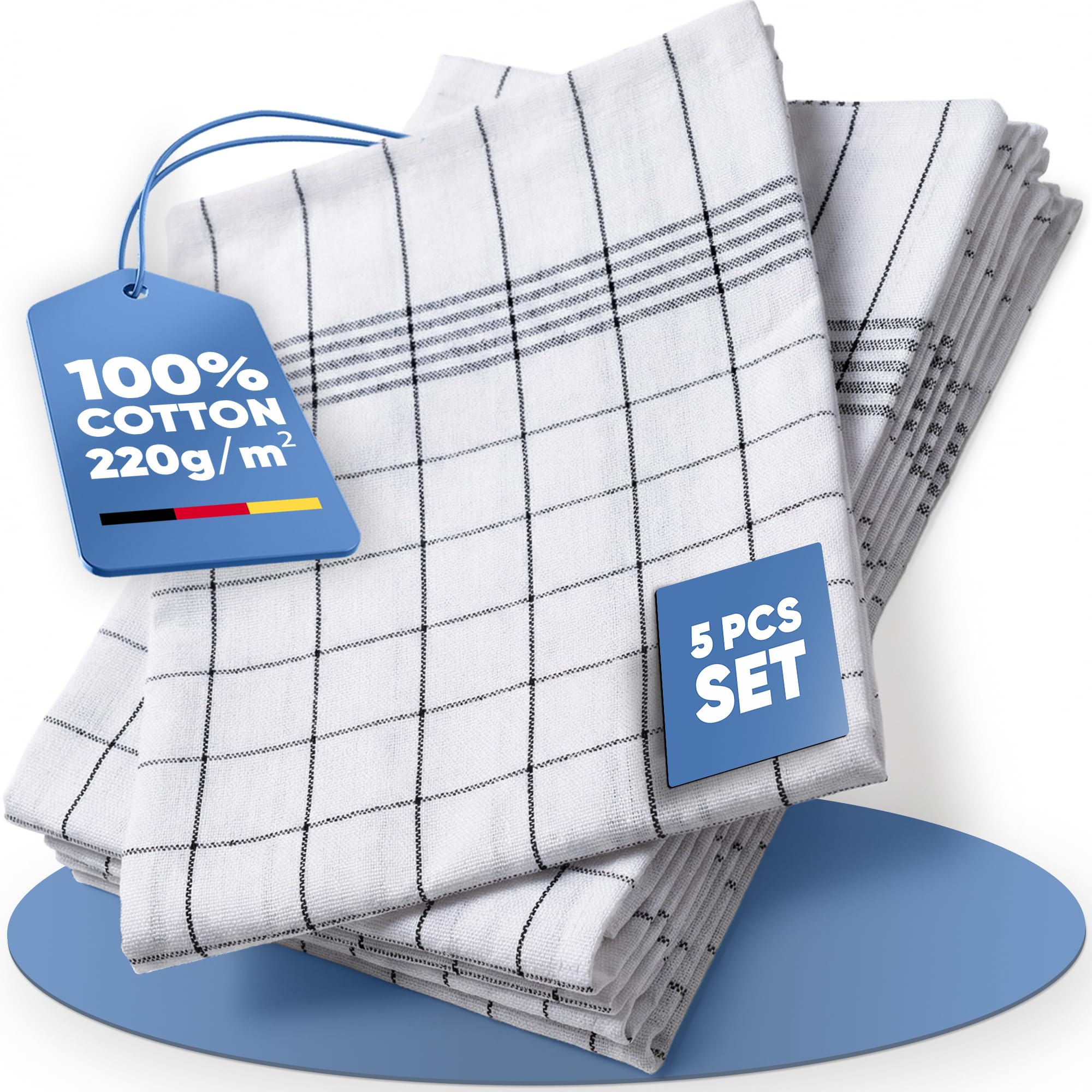 MagicWipeยฎ Premium Cotton Tea Towels, Thick 220 GSM (50x70cm), Tea towel for kitchen, Highly Absorbent, Lint-Free, Durable, Machine Washable & Reusable Kitchen Towels, Catering Quality (5)