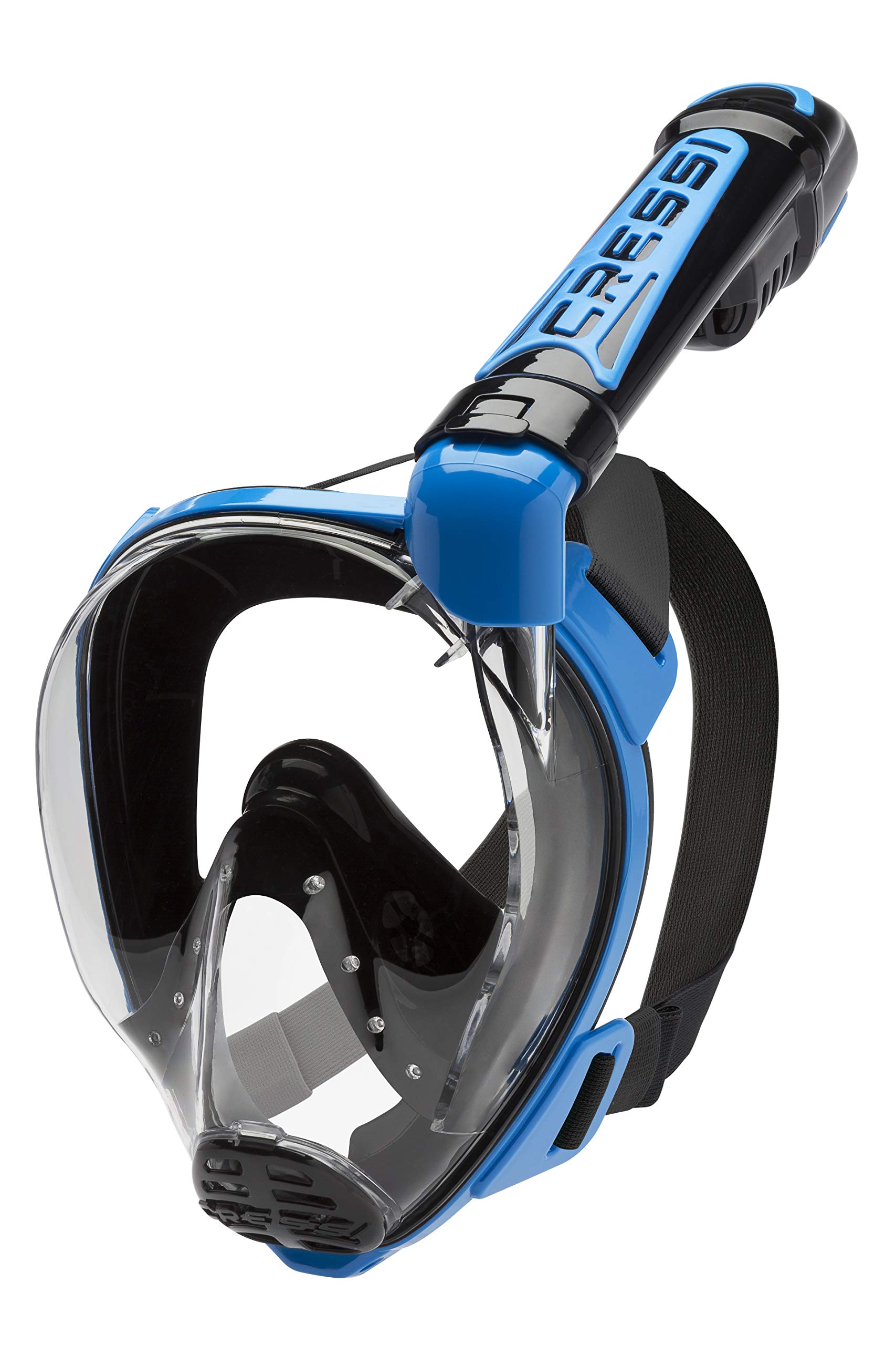 Cressi Duke Dry Full Face Mask Mascara de Buceo Snorkel Seca Cara Completa, Unisex Adulto, Negro/Azul, S/M
