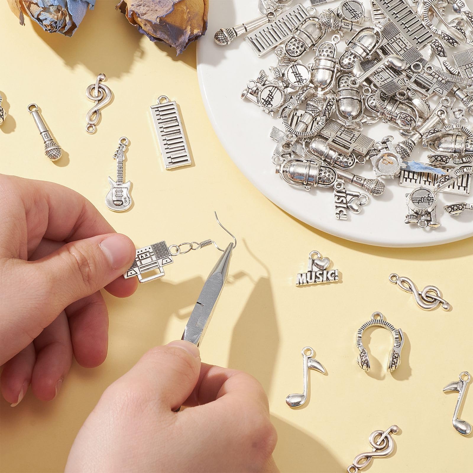 Stiesy 100Pcs 10 Styles Antique Silver Music Theme Charms Tibetan Style Musical Note Instrument Charm Guitar Piano Jewelry Dangle Bulk for Bracelet Jewellery Making DIY Crafts Necklace Earring - Image 4