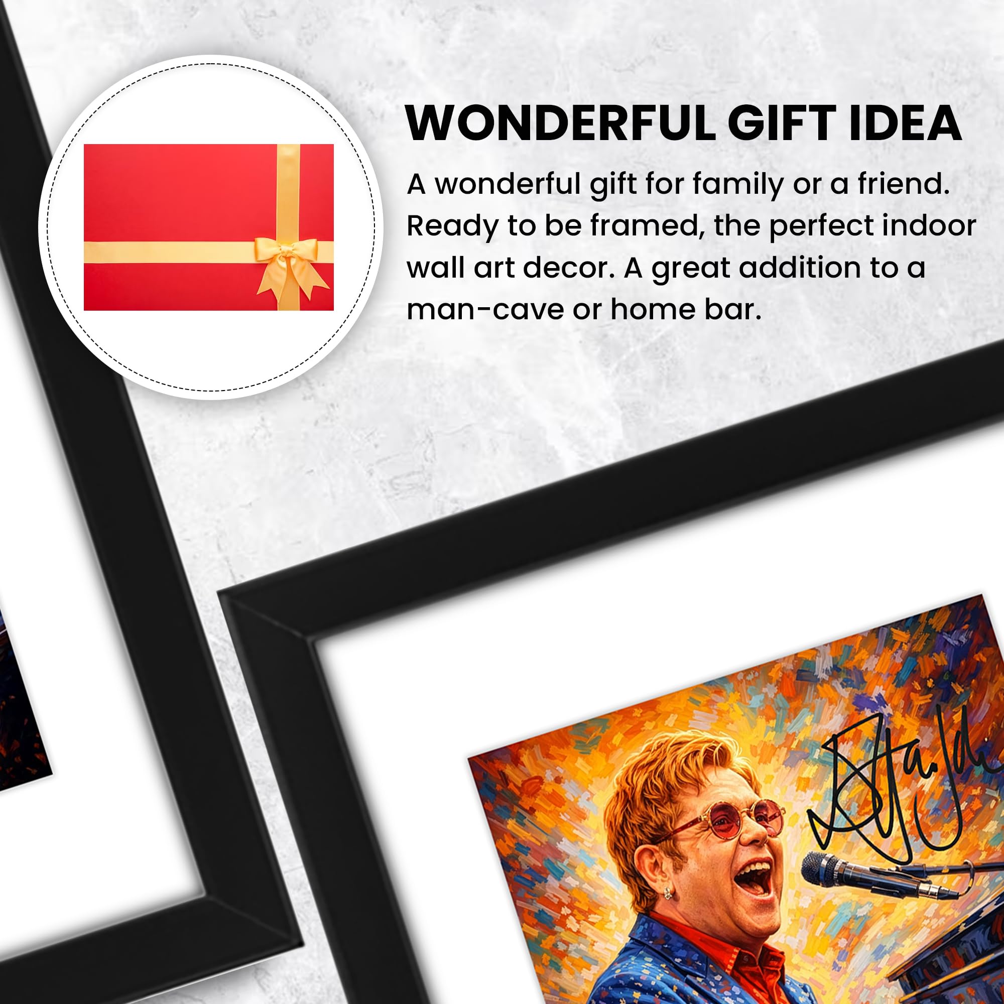 Stampa artistica da parete con autografo di Elton John Art, edizione limitata, idea regalo per fan, memorabilia da collezione, Rocketman Legend Tribute (A3 incorniciata con passepartout)