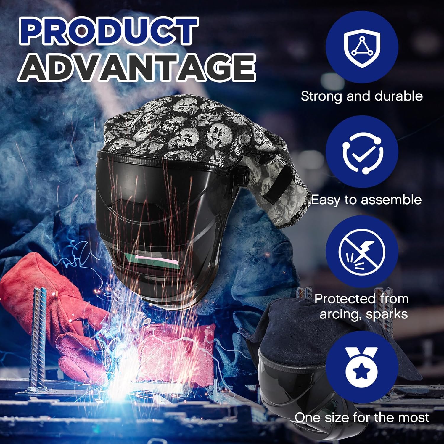 Jecery Welding Helmet Cover Fr Cotton Welding Helmet Bib Extended Head Neck Cover with Press Fit Seal Full Protection Hood Accessories Head Neck Protector Fits Most Helmets(Black and White)