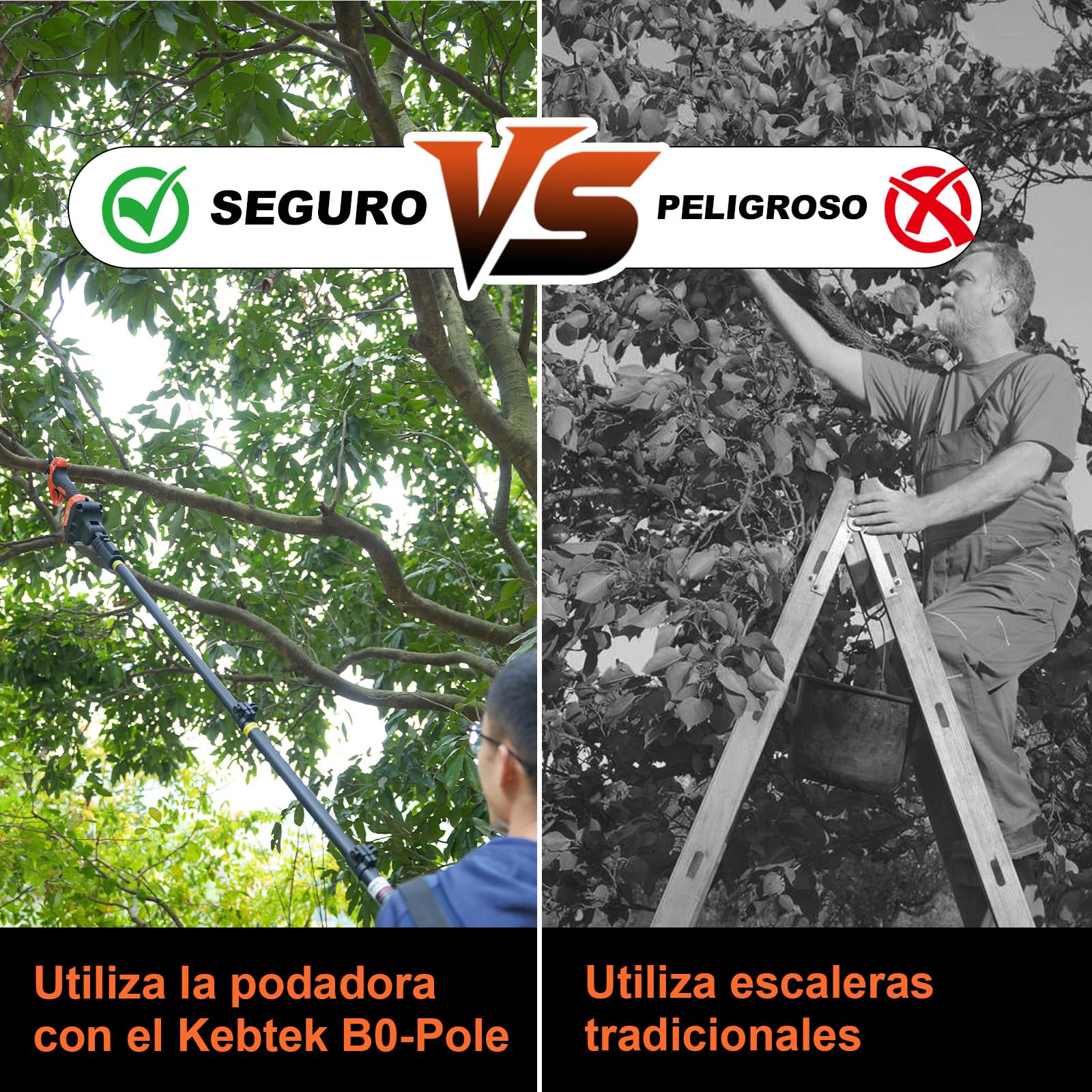 Kebtek Extensión de Mango telescópico para Tijeras de podar eléctricas | Eleskopstange 4,2-8,2 ft para B06640 Podadora batería Jardinería árbol rama alta rama extendida rango de corte B0-Pole