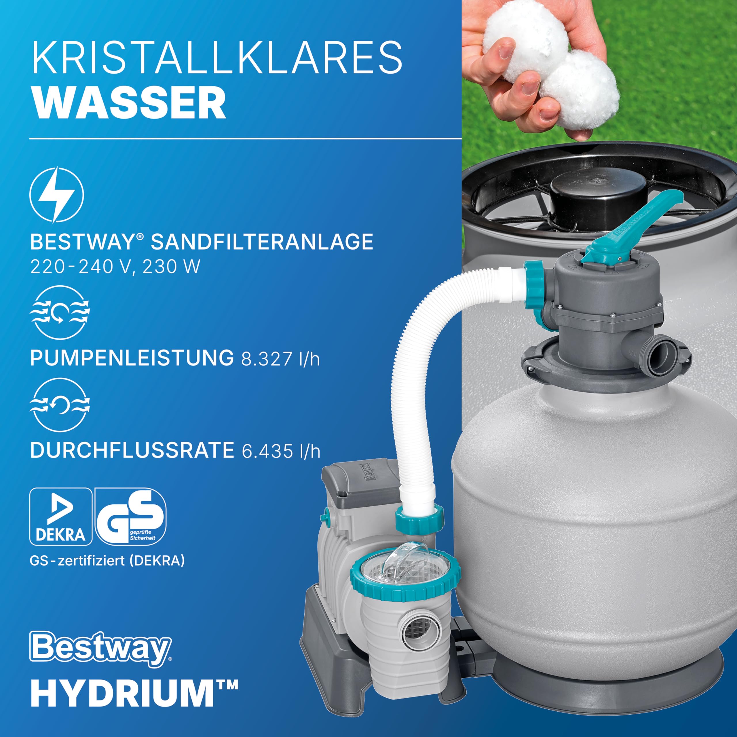 Bestway Hydrium Stahlwandpool Komplett-Set rund 732 x 132 cm Holz-Optik Grau XXL Gartenpool mit Sandfilteranlage