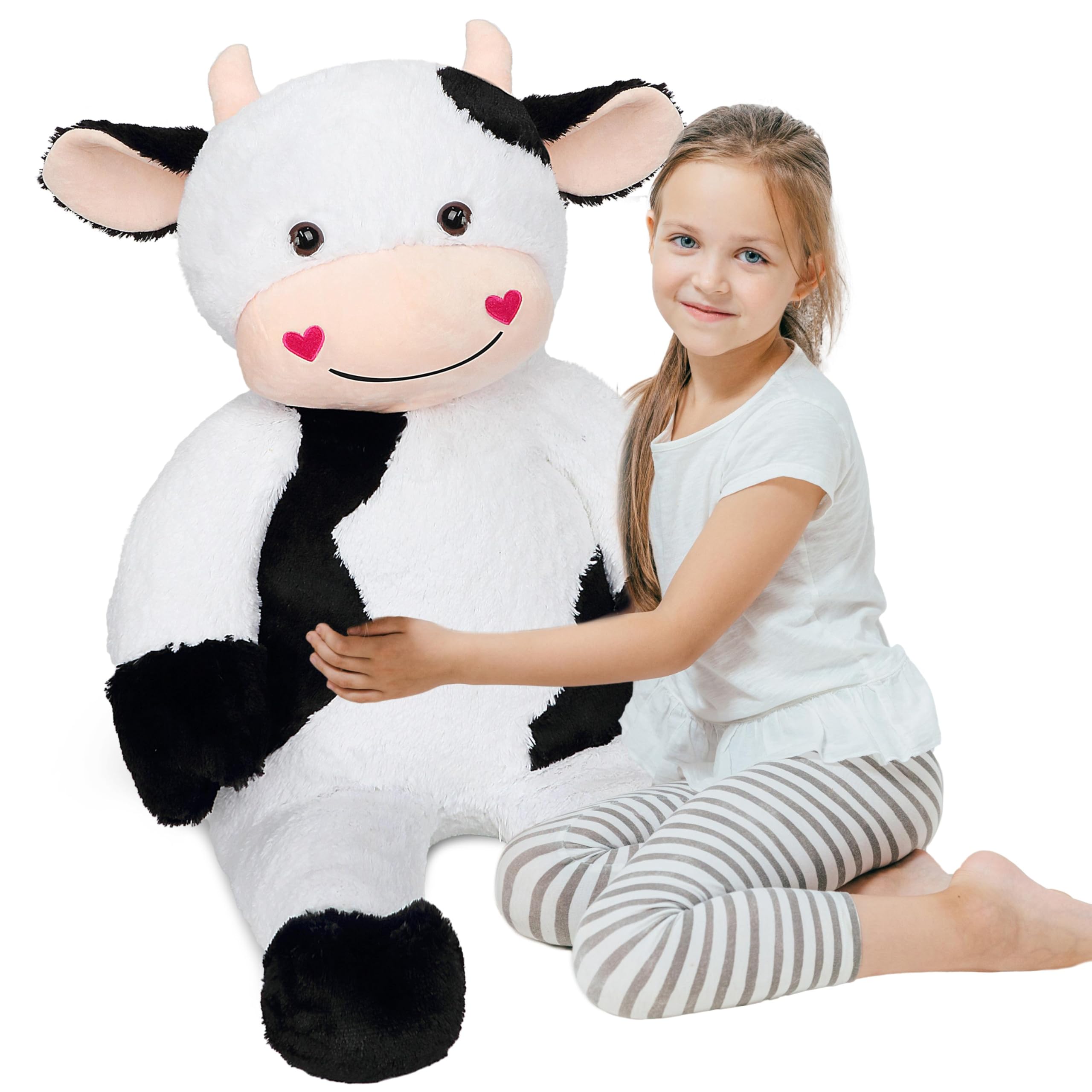 32" Large Cow Stuffed Animal, Giant Soft Plush Fluffy Cow Toy Birthday Holiday Party Gifts for Kids Girls Boys
