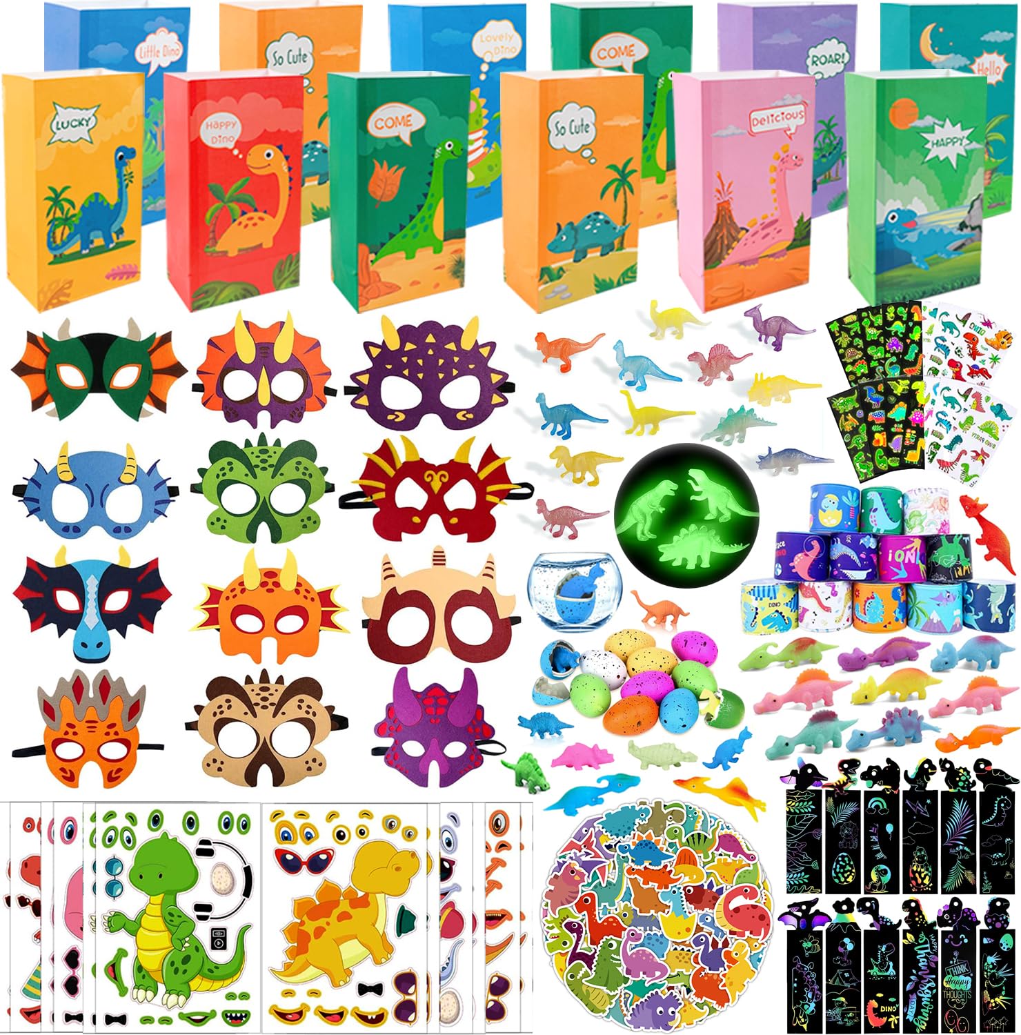 Dinosaur Party Favors for 12 Kids, 10 Styles 168Pcs Dinosaur Birthday Party Supplies, Dinosaur Goodie Bag Stuffers, Dino Birthday Party Favors, Dino Party Favors Gift Bag, Dinosaur Gifts Bags Fillers