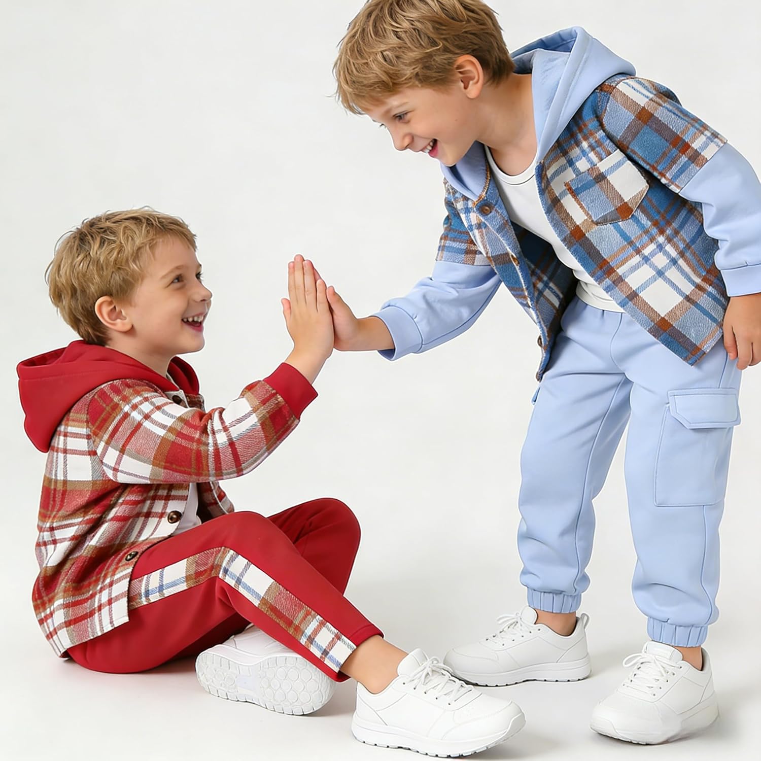 2PCS Kids Boys Clothes Flannel Plaid Shirt Tops Pants Set Hoodie Sweatsuit Outfit 4-12 Years Boy Girls Shirts 2 Piece - Image 7