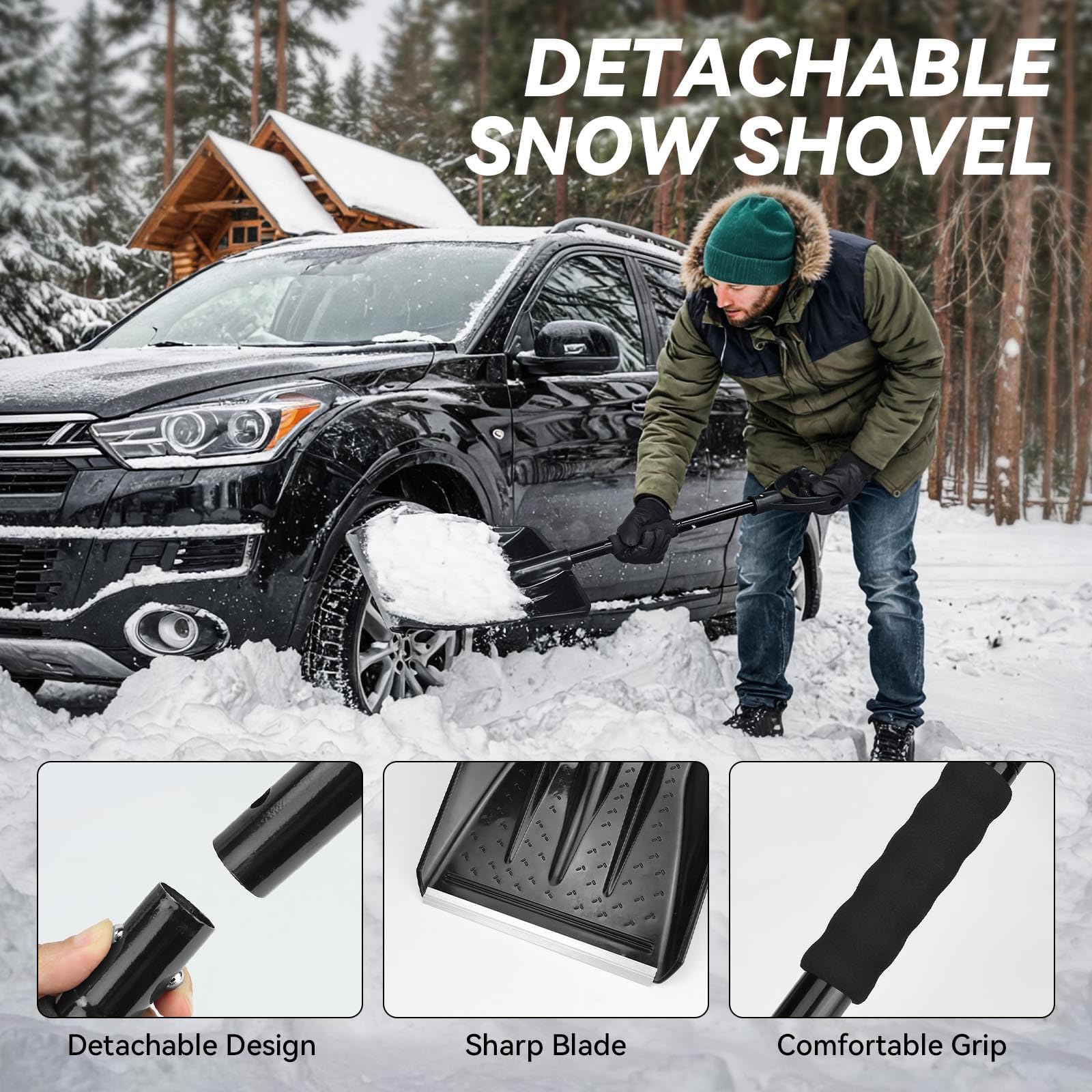 Car Emergency Kit with Jumper Cable, First Aid Kit, Winter Travel Assistance with Detachable Snow Shovel, Safety Emergency Kit for Cars, Trucks