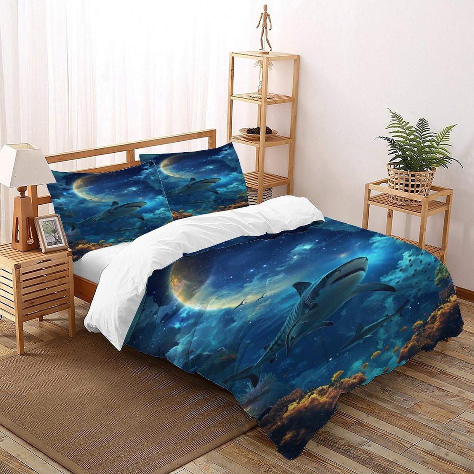 CIVETGDC Shark Bedding Set Theme Bedspread Wildlife Duvet Cover Set Microfiber Comforter Cover Suitable for Family,couple,children Pillowcase Double（200x200cm）