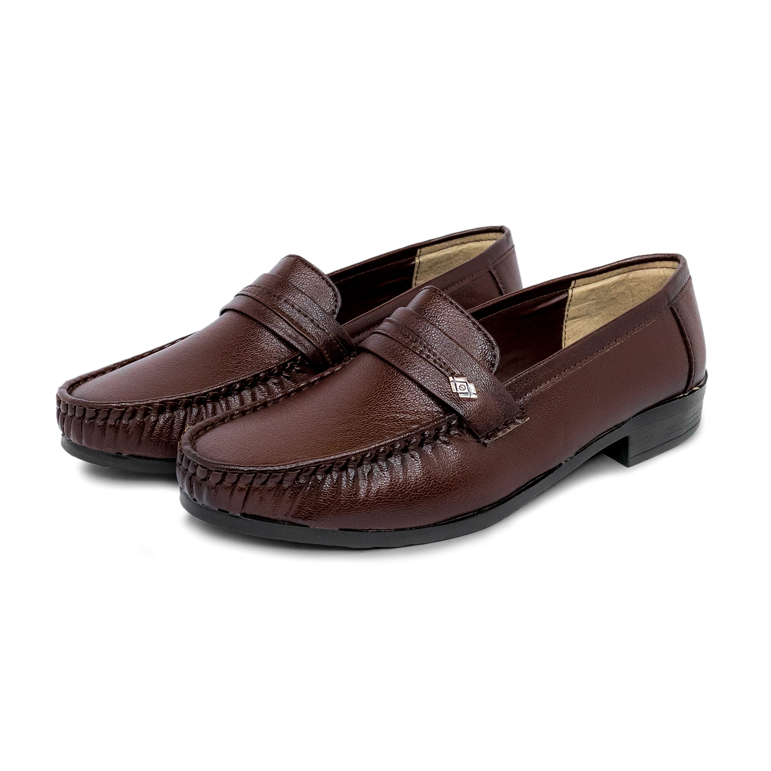 Men's Classic Penny Loafers, Brown Leather, Slip-on Formal Shoes (Brown, UK Footwear Size System, Big Kid, Men, Numeric, Medium, 6)-image-24