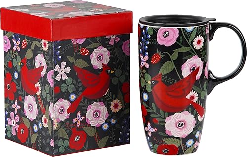 Miniatura 10 de Taza de viaje de café de cerámica con asa y tapa deslizante resistente a salpicaduras, taza de arte de abeja de té alta de porcelana de gran