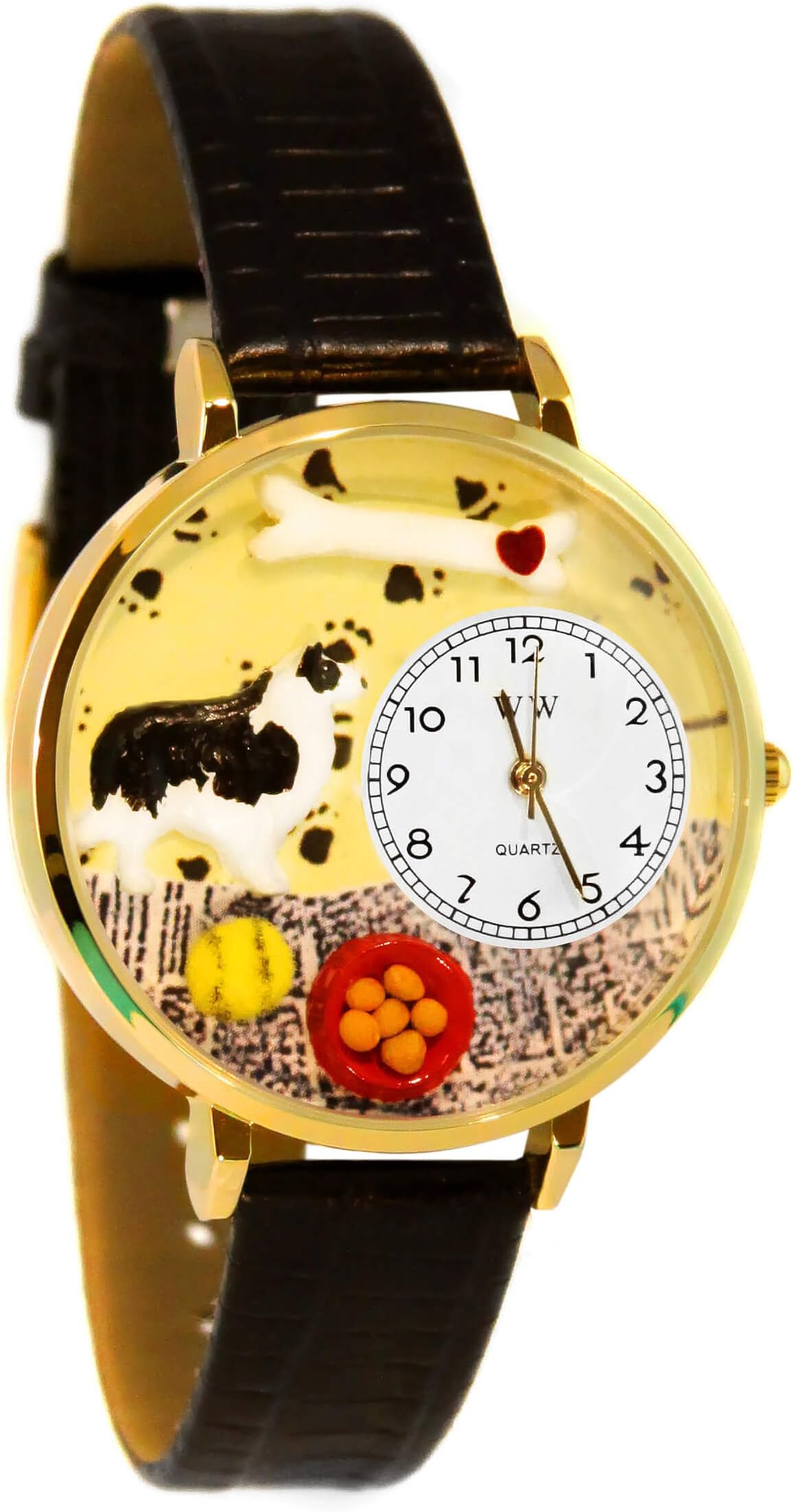Whimsical Watches Unisex G0130028 Border Collie Black Skin Leather Watch