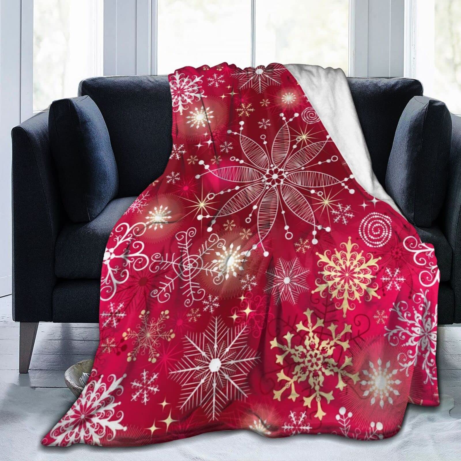 Lsjuee Christmas Snowflakes Throw Blanket Warm Cozy Blankets Lightweight Soft Cozy Flannel Winter Holiday Blanket for Sofa Couch Bed Office Xmas Gift 50"X40"