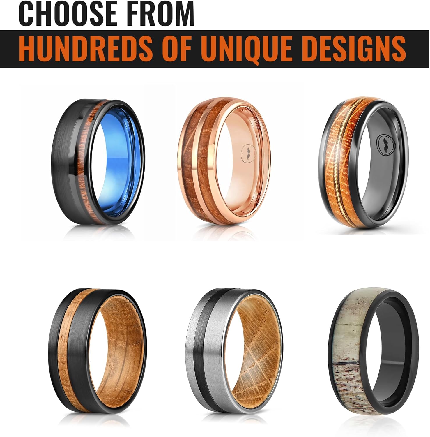 Gentlemen's Bands 8mm Black Hammered Tungsten Men’s Wedding Band With Thin Gold Strip and Gold Interior | Engagement, Promise Ring For Men | Includes Silicone Band, Walnut Box, Leather Pouch Set,