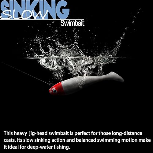 Miniatura 10 de VMSIXVM - Señuelos de pesca para lubina, cabeza de plantilla de pesca VMSIXVM Shad señuelo, cebos de plástico suave con cola de palo, kit de cebos