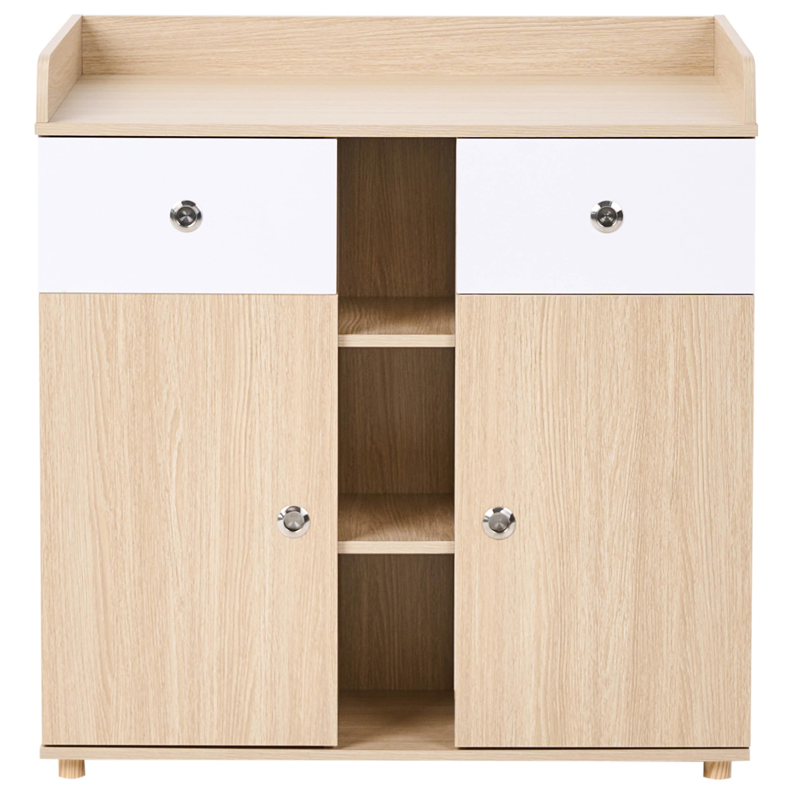 Beliani Baby Wickeltisch Schrank Holzoptik braun 69x90x90 cm 2 Schubladen 3 Fächer 2 Türen