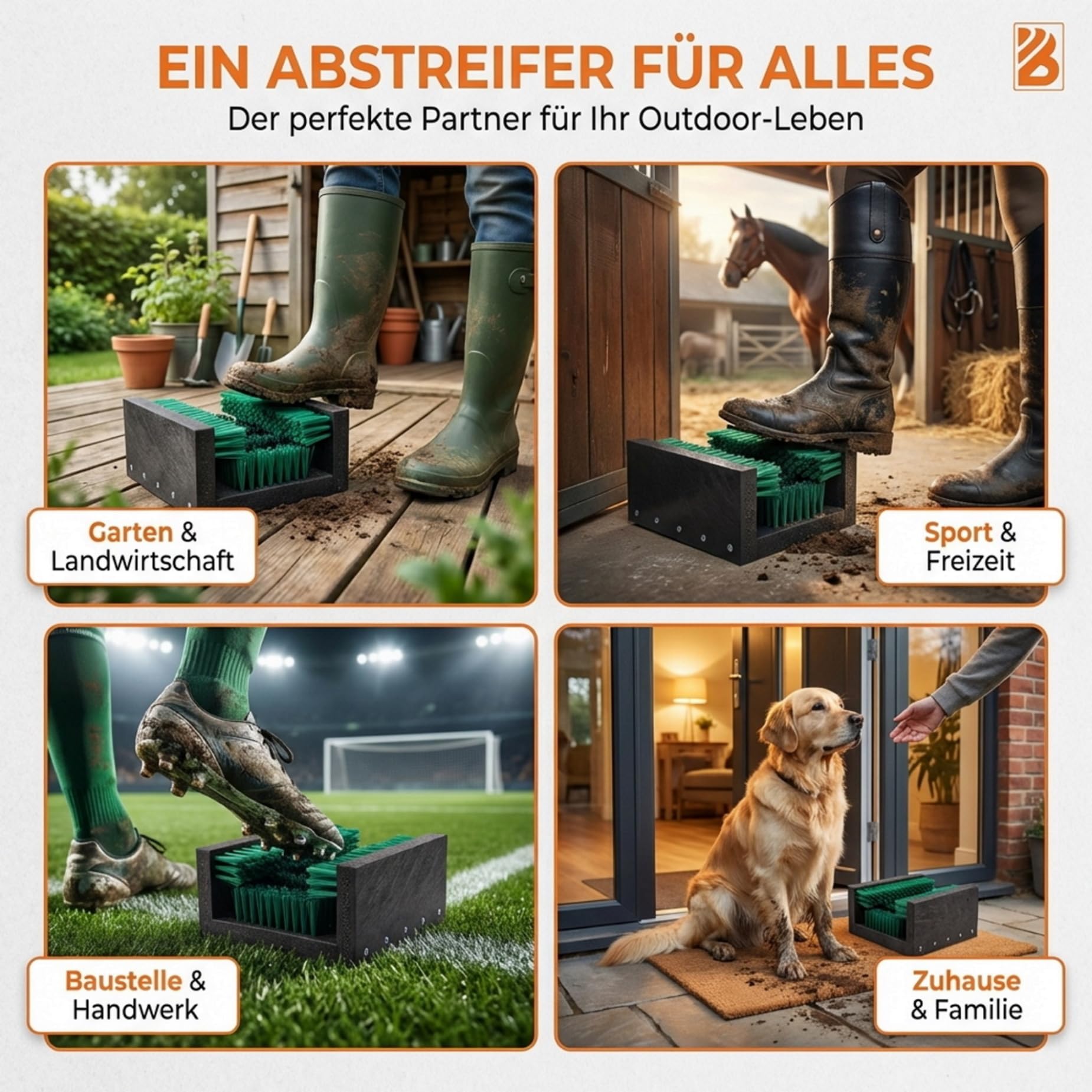 Borstelshop Schuhabstreifer Kunststoff - Fussabtreter Aussenbereich - Fußabtreter Außen - Robuster Schuhabstreifer Aussen Bürsten - Fußabstreifer - 30x27cm - Grün
