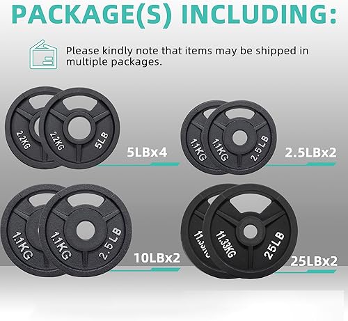 Miniatura 2 de Signature Fitness Placa de peso de hierro fundido para entrenamiento de fuerza y levantamiento de pesas, estándar u olímpico, varios tamaños