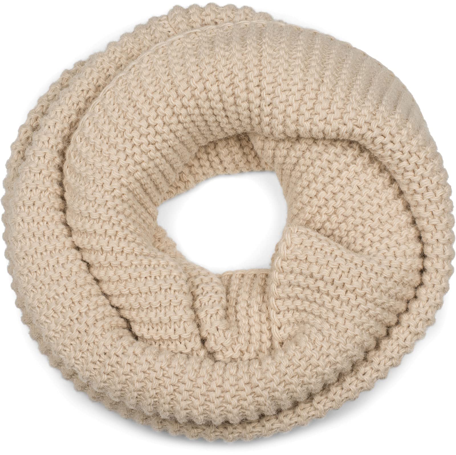 Stylebreaker Women's Light Brown Knitted Loop Scarf Unicoloured With Left Knit Pattern, Warm Winter Knitted Scarf, Tube Scarf 01018166, Colour: