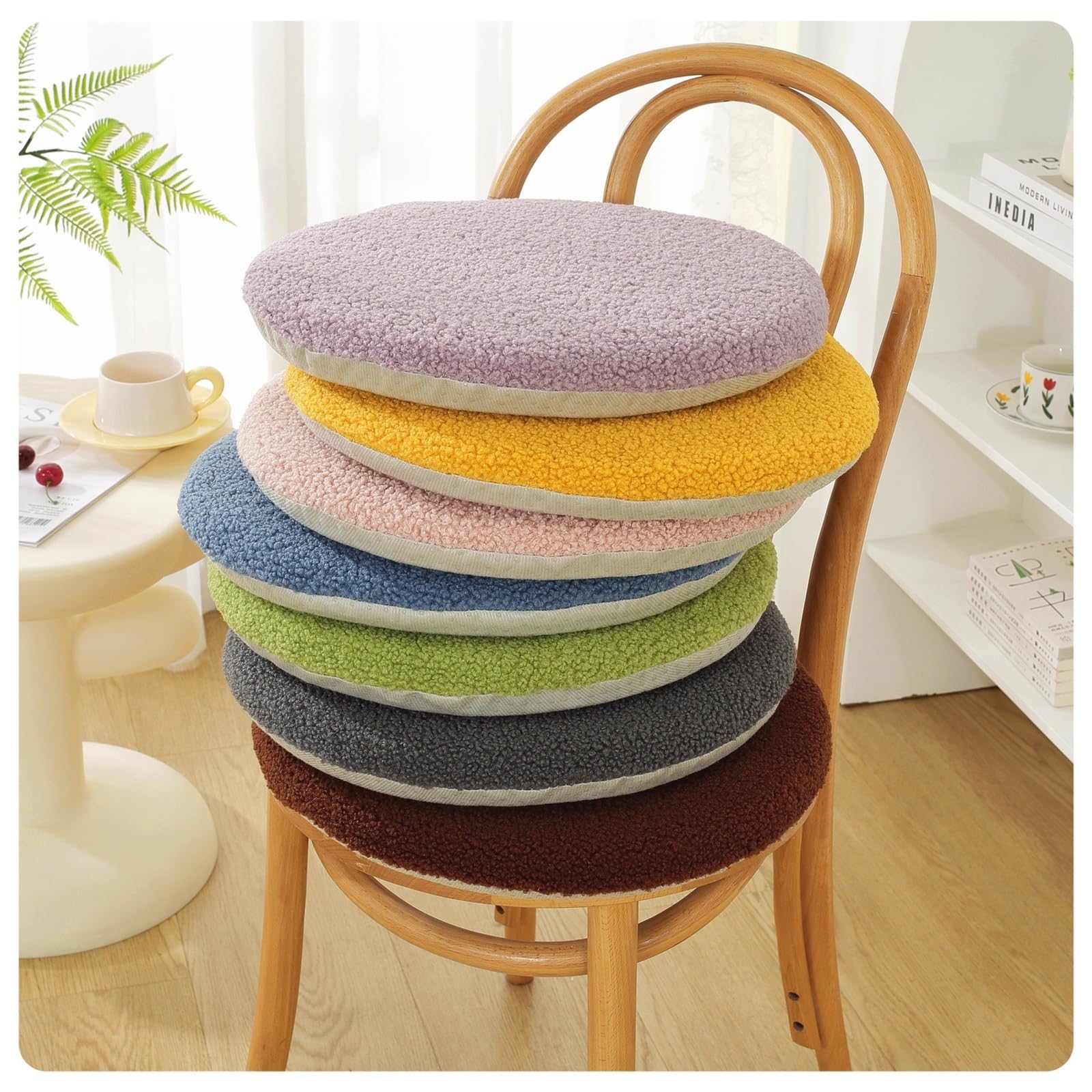 Lot de 2 coussins ronds en peluche épais et doux pour salle à manger, cuisine, bureau - Coussins confortables de couleur unie pour décoration d'intérieur