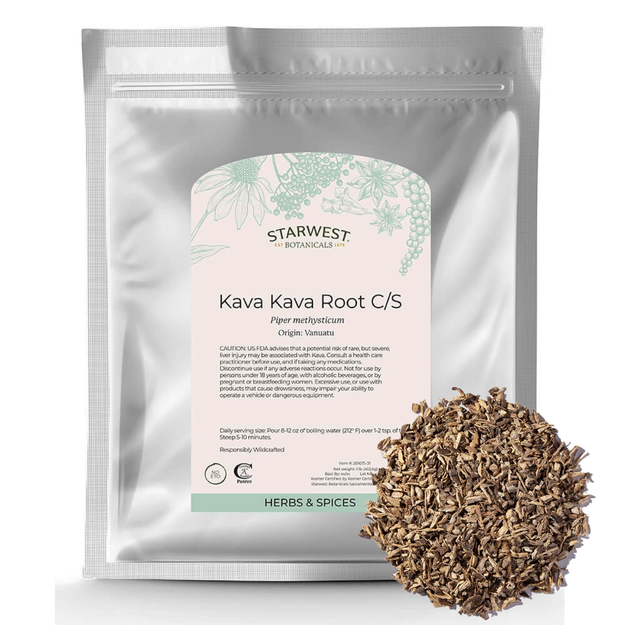 Starwest Botanicals Kava Kava Root, Wildcrafted - Bulk 1 lb Bag