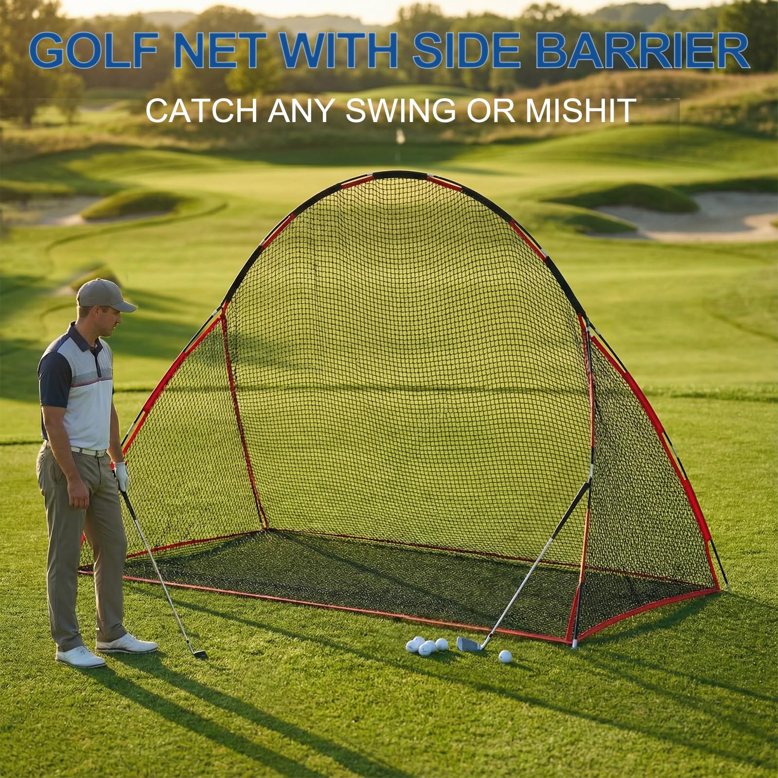Golf-Netz, 3 x 2,1 m, faltbares Golf-Übungsnetz mit seitlicher Barriere und Tragetasche für Zuhause, Hinterhof, Garage, Übungstraining, Fahren, Chipping Swing